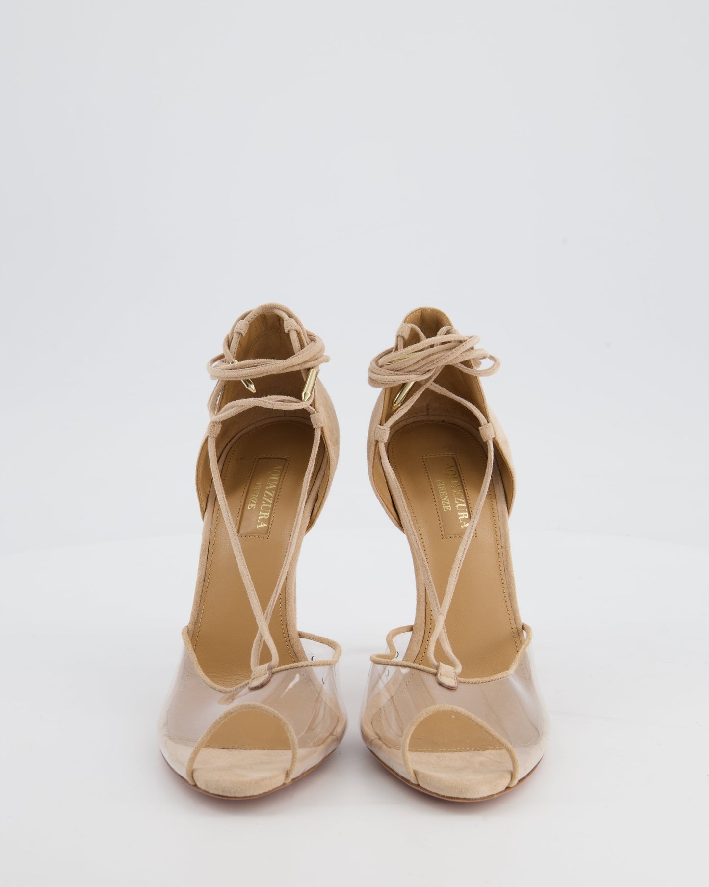 Aquazzura Beige Perspex Toe Suede Heels Size EU 36.5