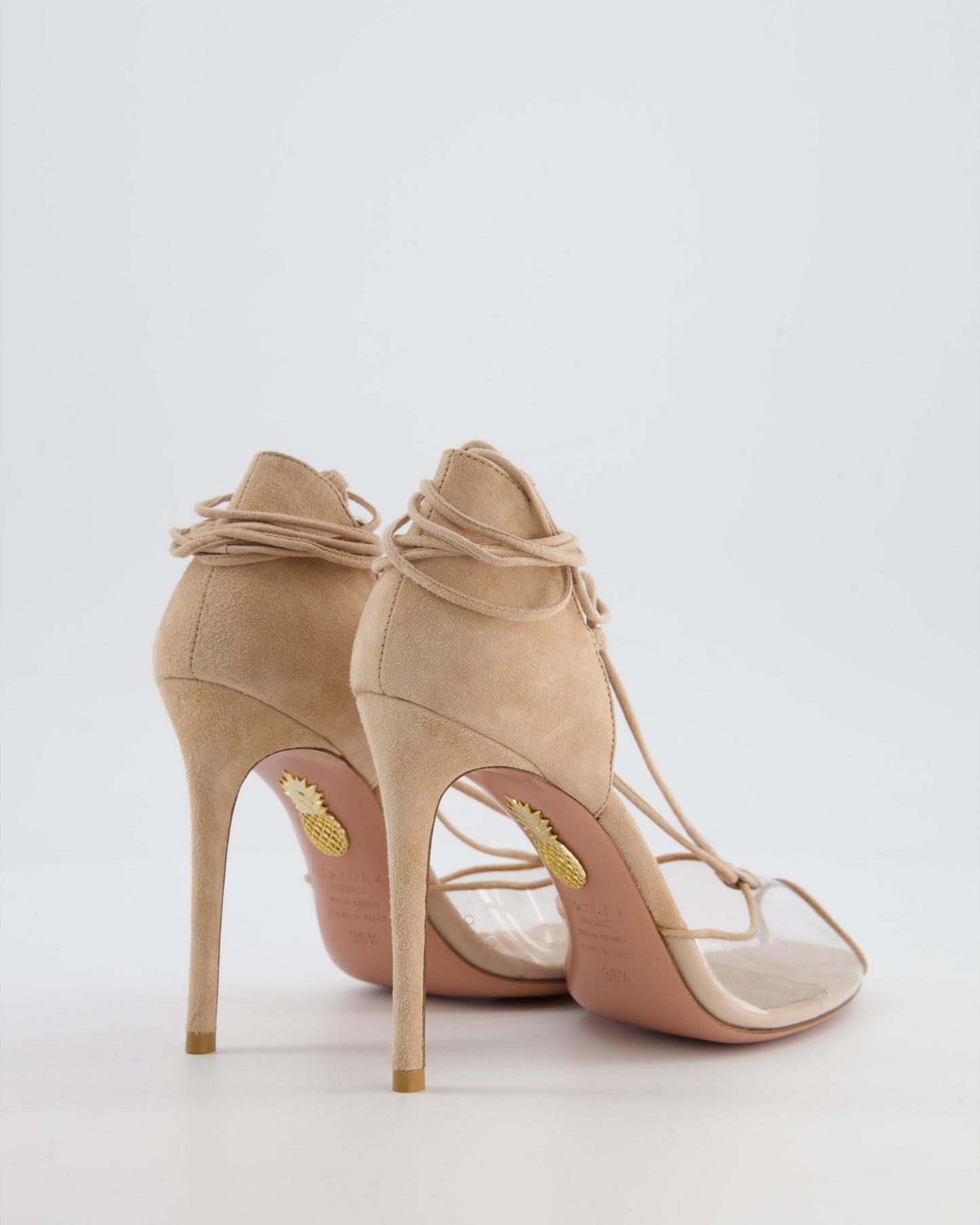 Aquazzura Beige Perspex Toe Suede Heels Size EU 36.5