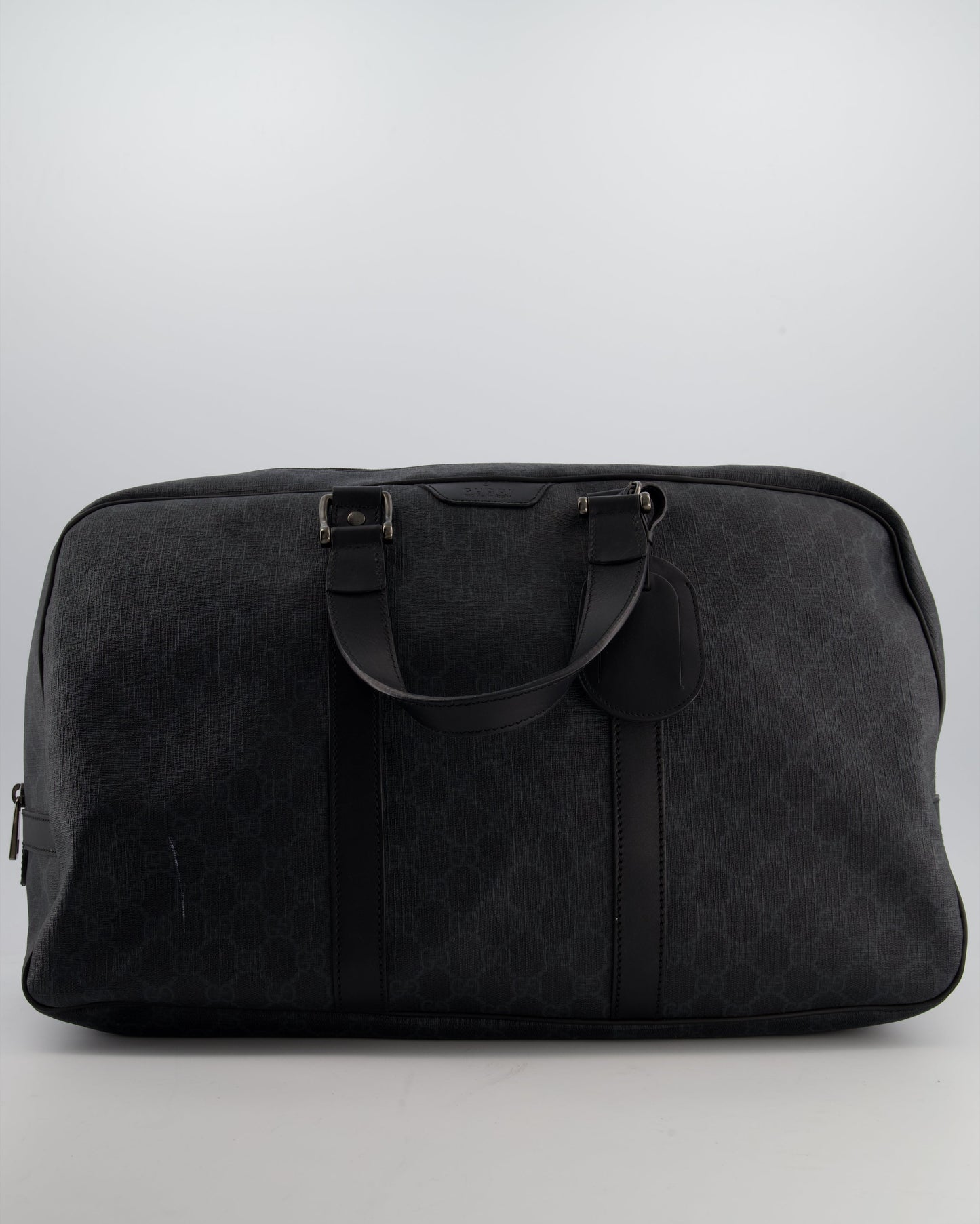 Gucci Black GG Carry On Duffle Bag in Supreme Coated Canvas with Leather Handles Detail