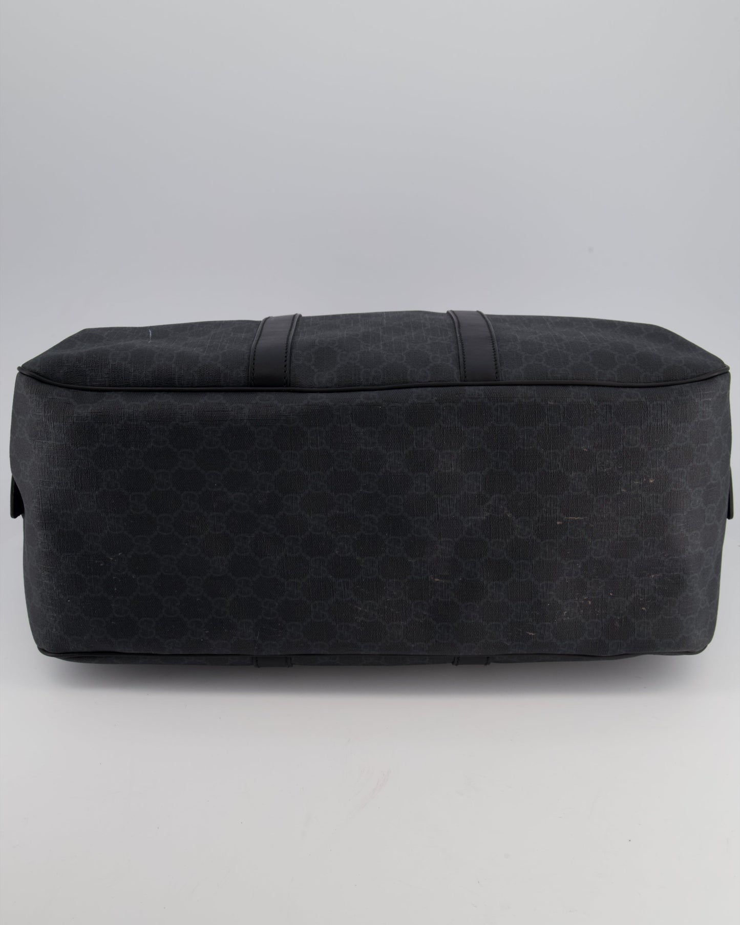 Gucci Black GG Carry On Duffle Bag in Supreme Coated Canvas with Leather Handles Detail