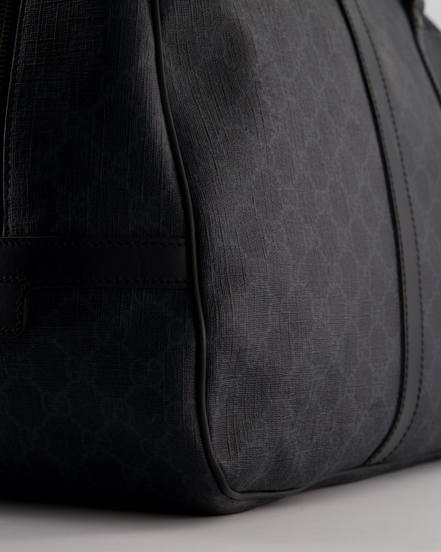 Gucci Black GG Carry On Duffle Bag in Supreme Coated Canvas with Leather Handles Detail