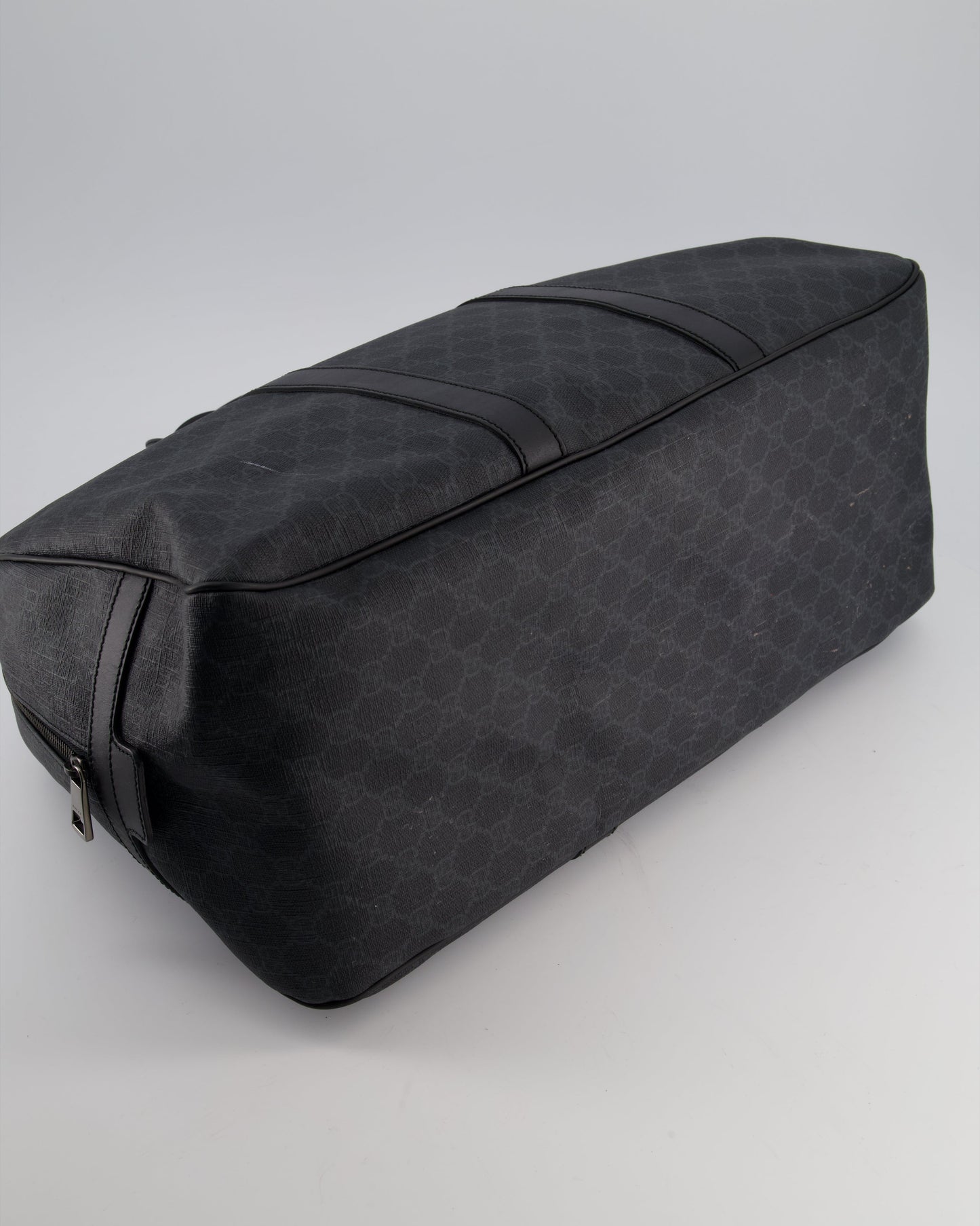 Gucci Black GG Carry On Duffle Bag in Supreme Coated Canvas with Leather Handles Detail