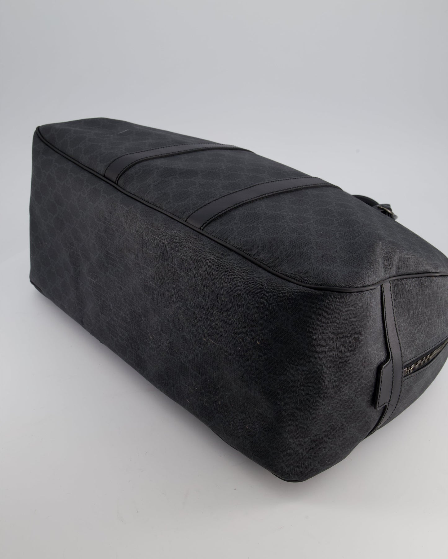Gucci Black GG Carry On Duffle Bag in Supreme Coated Canvas with Leather Handles Detail