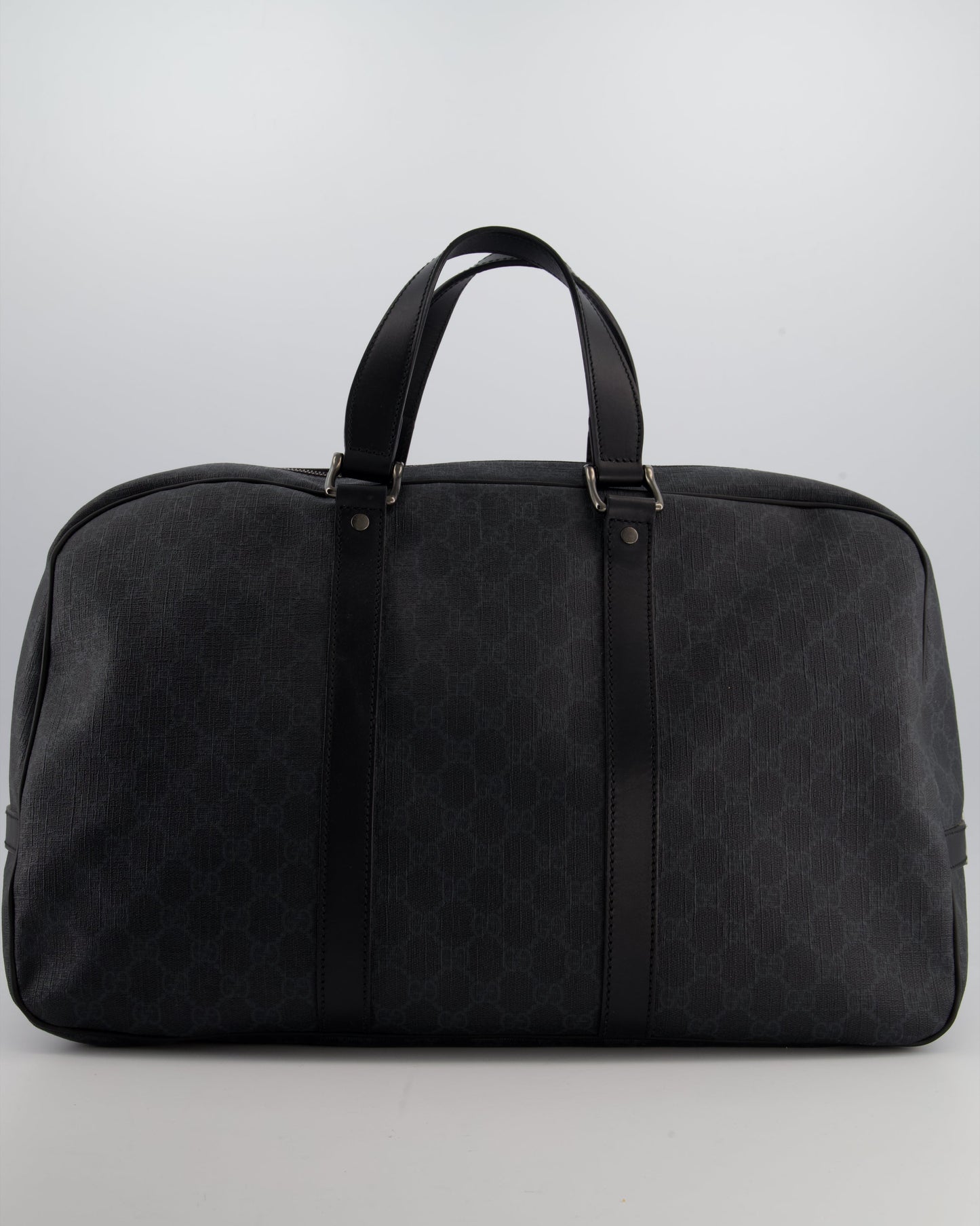 Gucci Black GG Carry On Duffle Bag in Supreme Coated Canvas with Leather Handles Detail