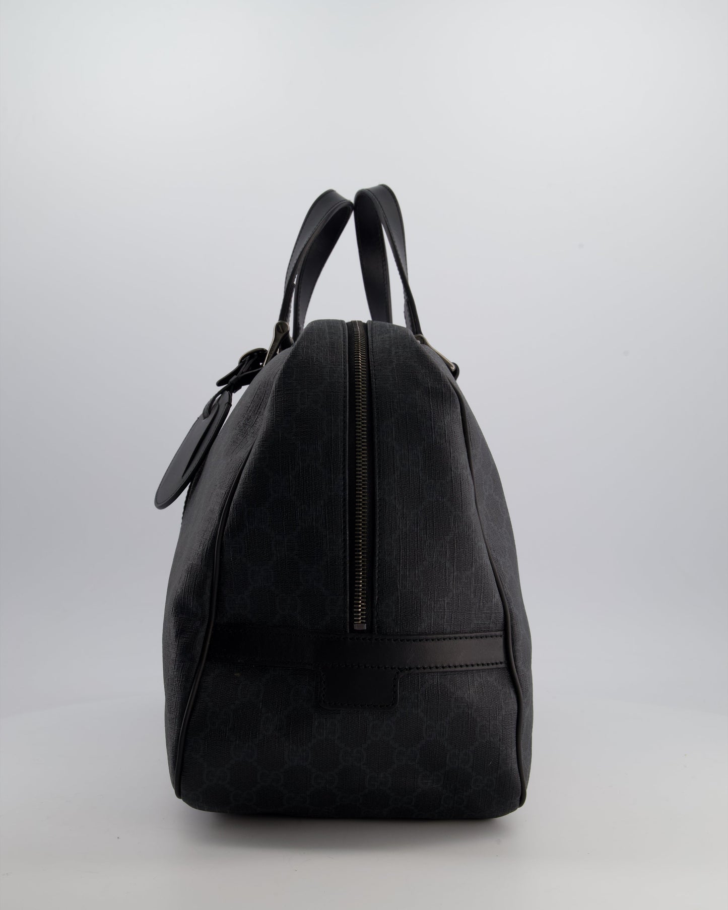 Gucci Black GG Carry On Duffle Bag in Supreme Coated Canvas with Leather Handles Detail