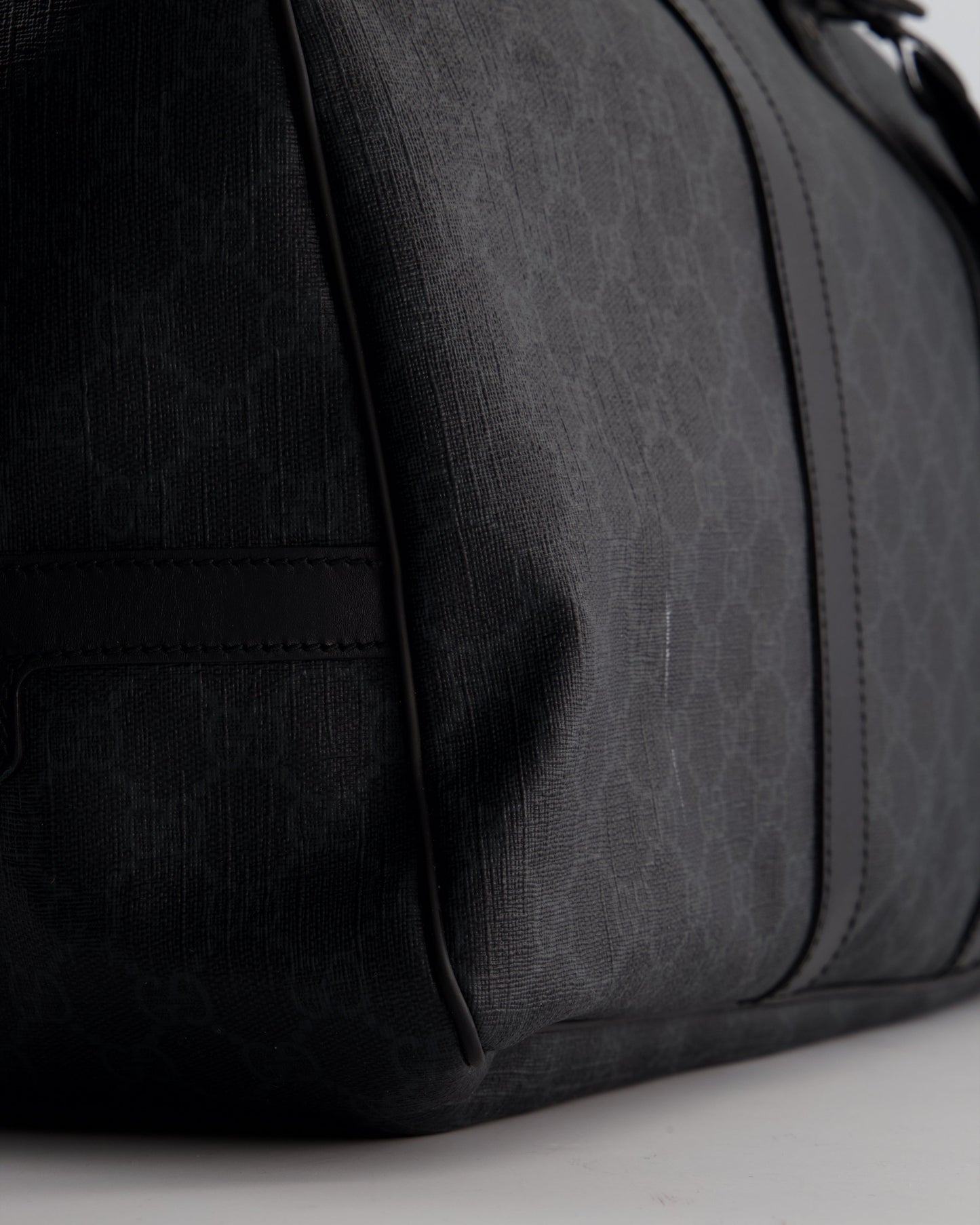 Gucci Black GG Carry On Duffle Bag in Supreme Coated Canvas with Leather Handles Detail