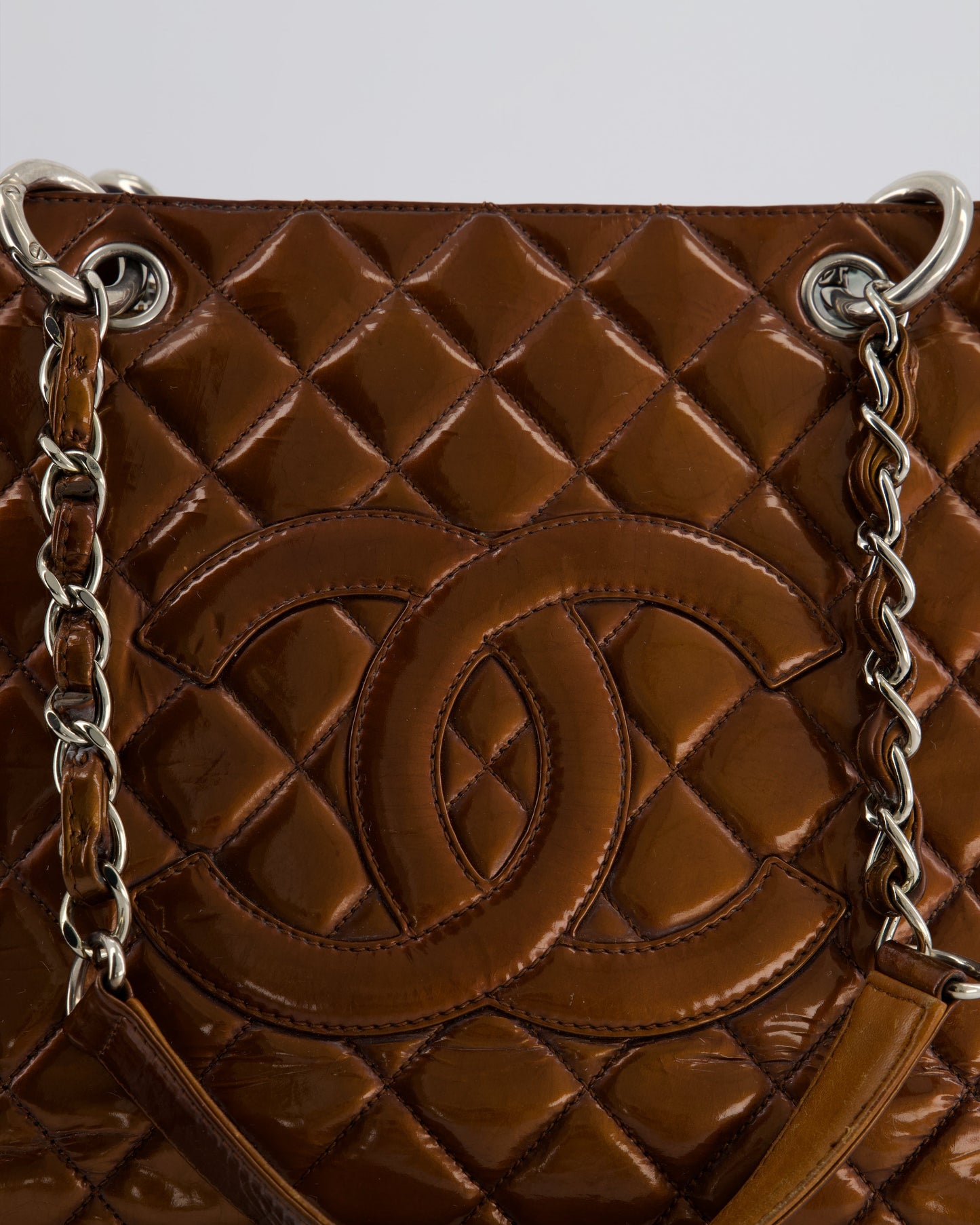 Chanel Bronze GST Grand Shopper Tote Bag in Patent Leather with Silver Hardware