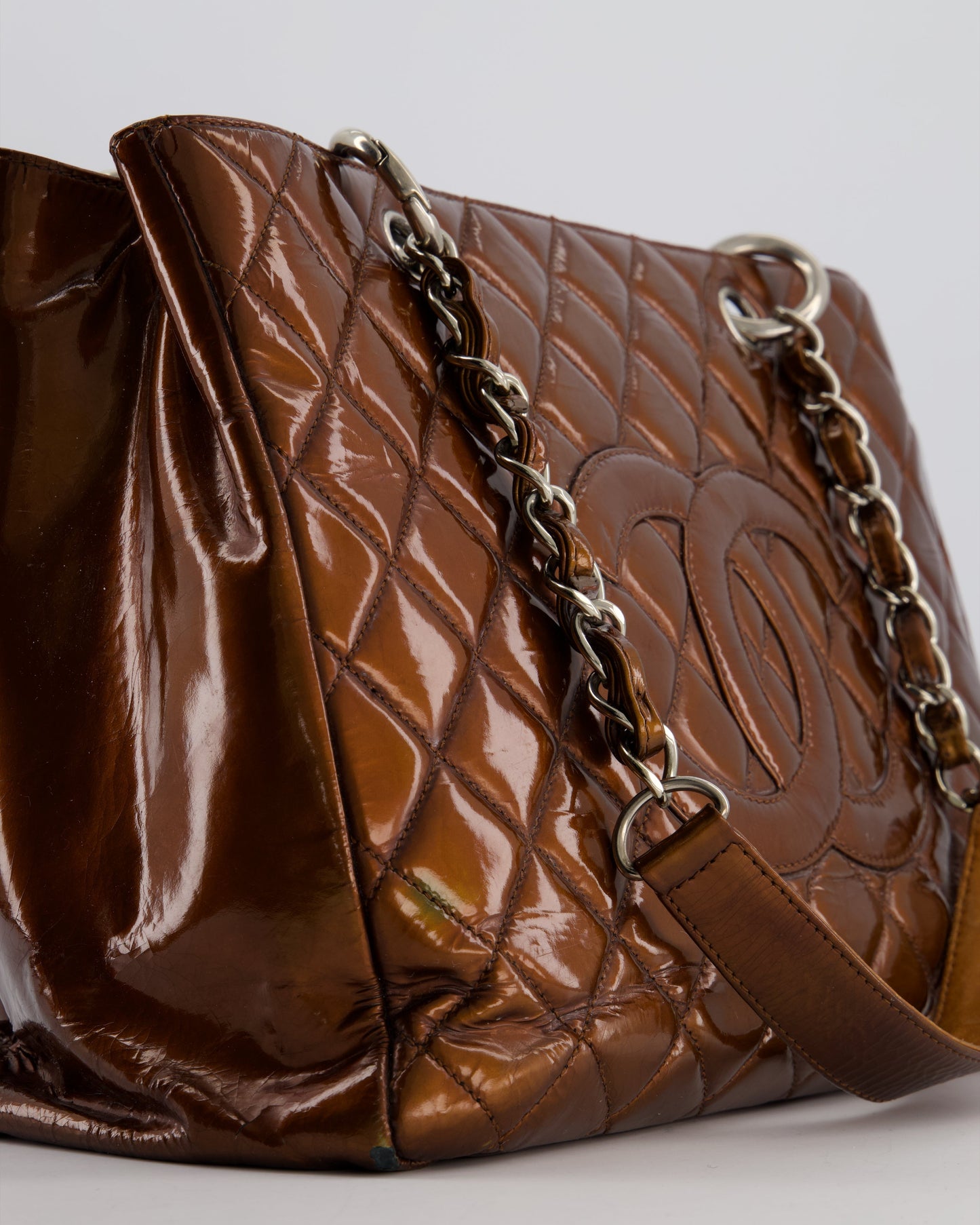 Chanel Bronze GST Grand Shopper Tote Bag in Patent Leather with Silver Hardware