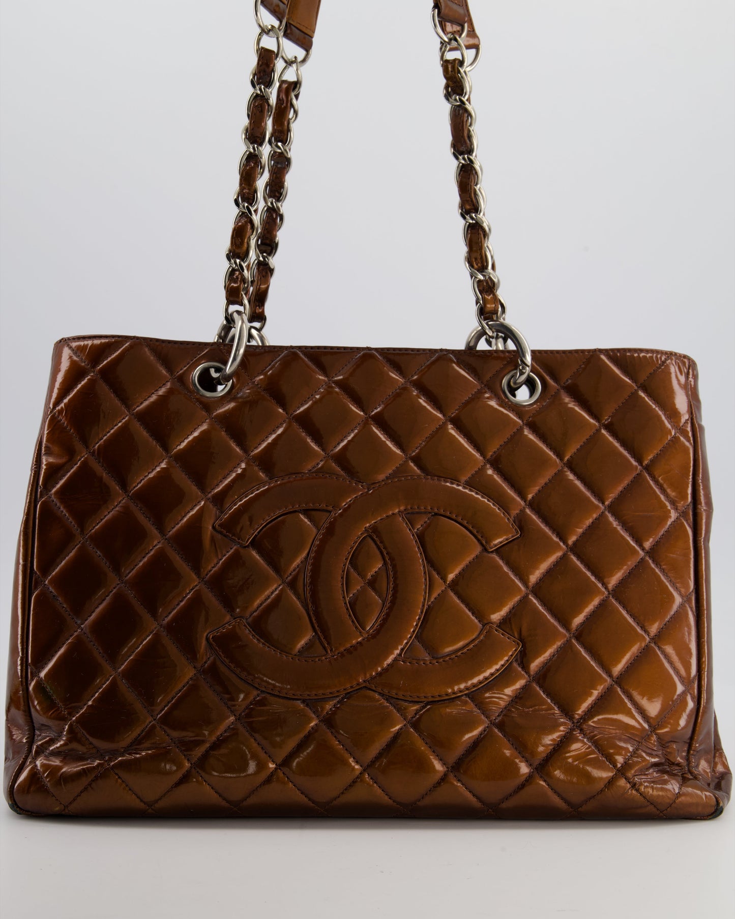 Chanel Bronze GST Grand Shopper Tote Bag in Patent Leather with Silver Hardware