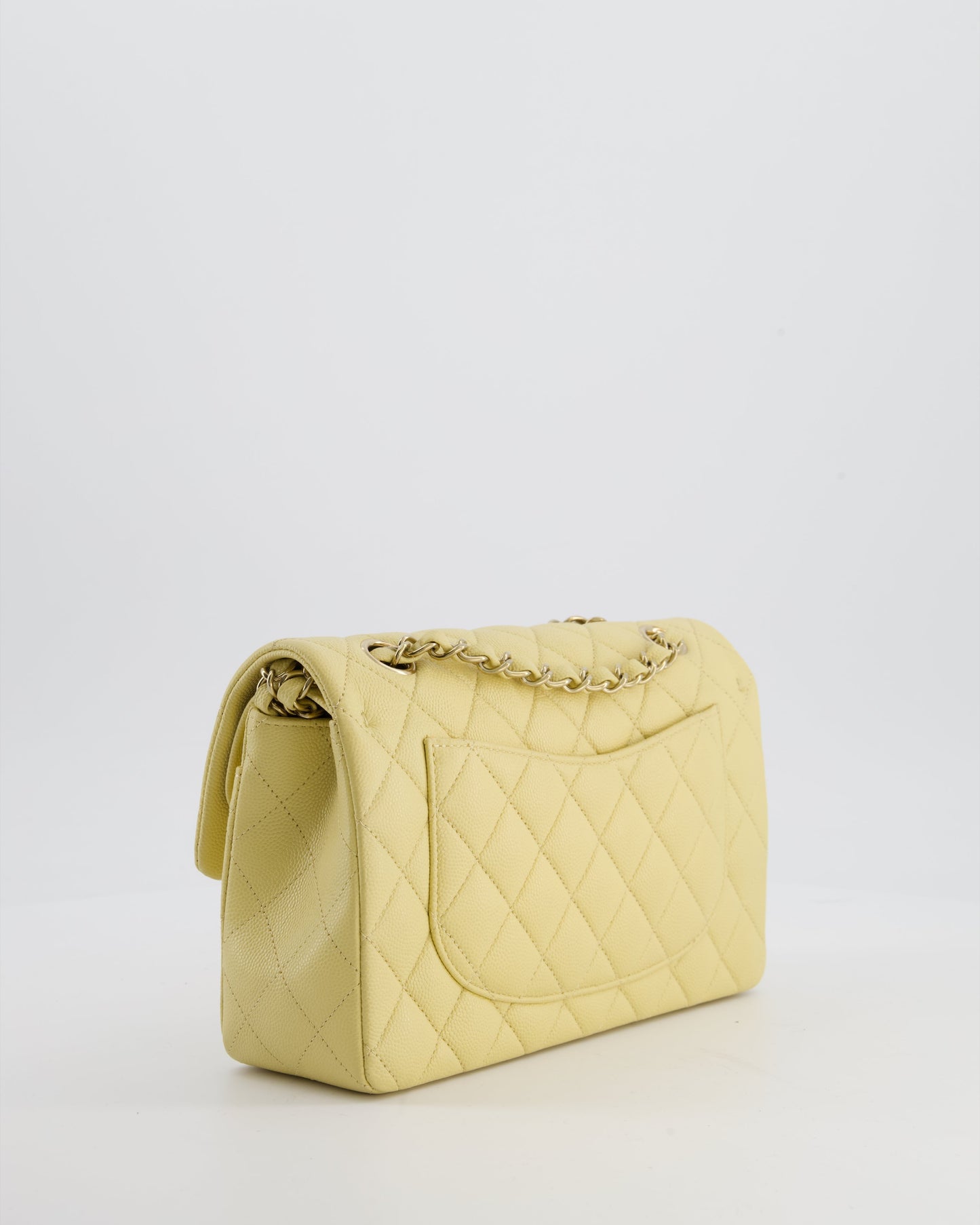 *RARE COLOUR* Chanel Small Classic Double Flap Bag in Butter Yellow Caviar Leather with Champagne Gold Hardware