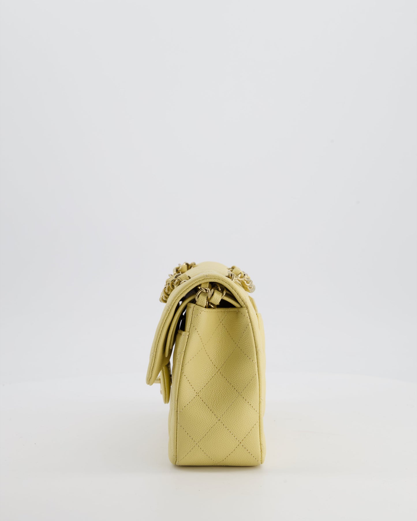 *RARE COLOUR* Chanel Small Classic Double Flap Bag in Butter Yellow Caviar Leather with Champagne Gold Hardware