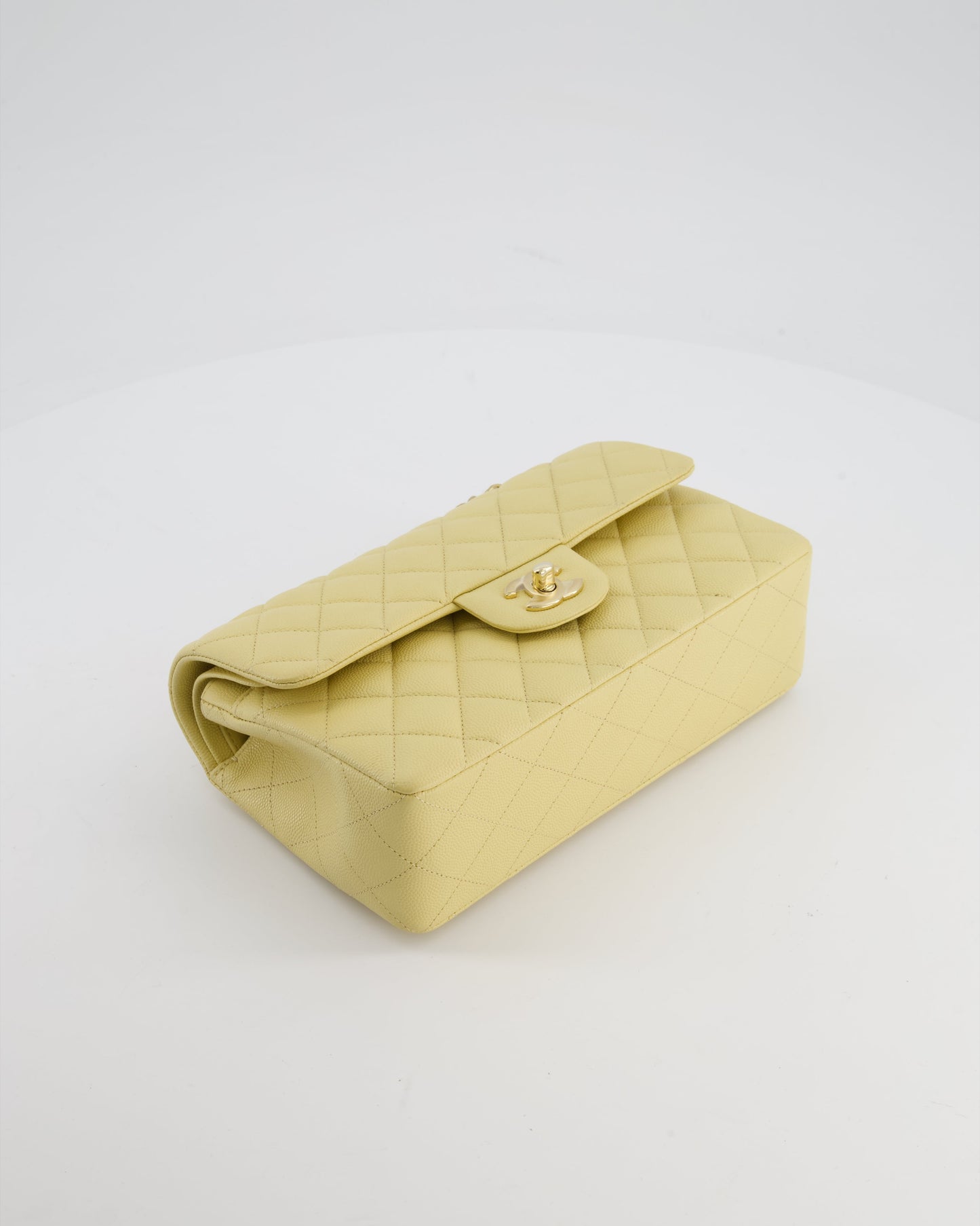 *RARE COLOUR* Chanel Small Classic Double Flap Bag in Butter Yellow Caviar Leather with Champagne Gold Hardware