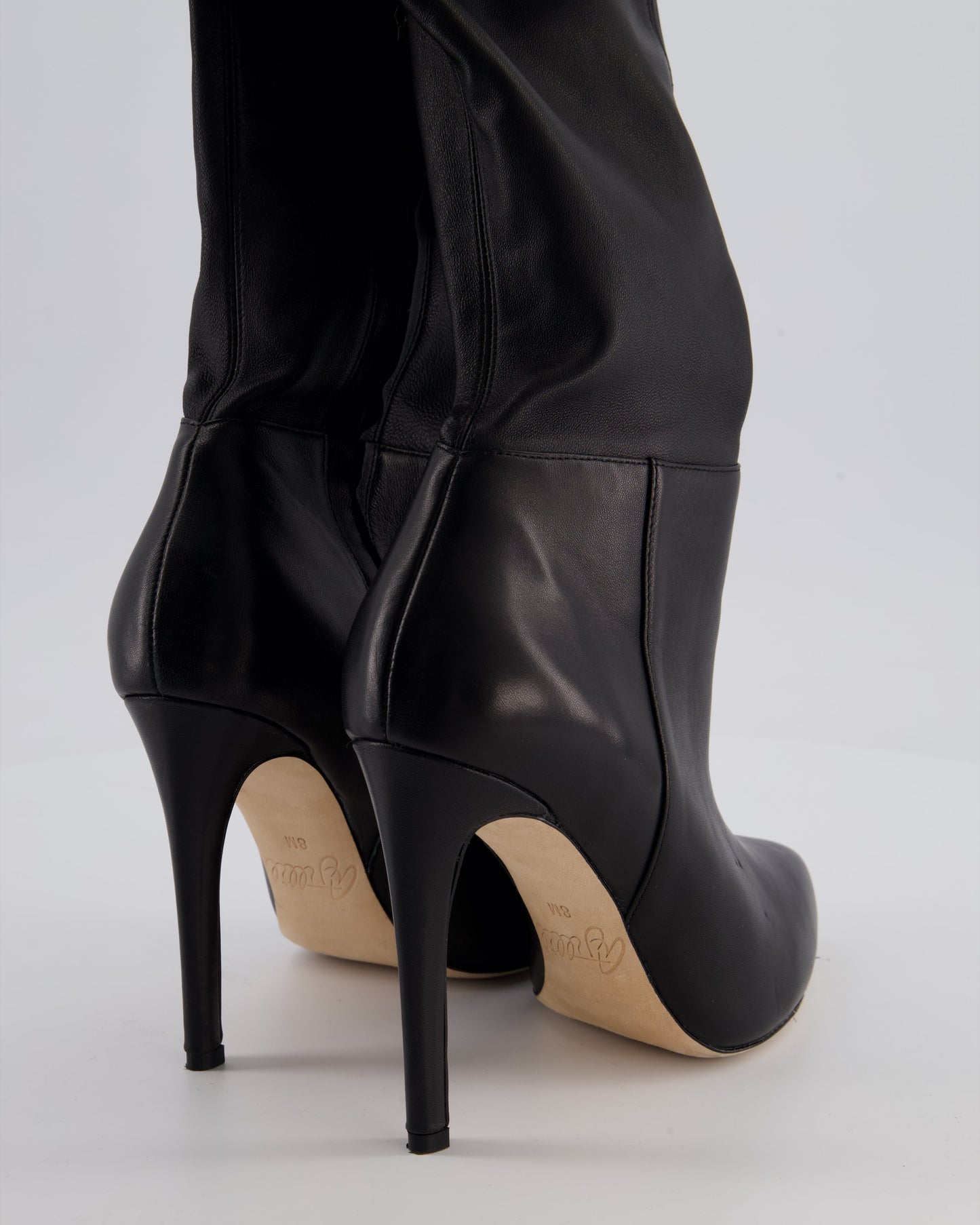 Aminah Abdullah Jillil Azizah Black Calfskin Leather Over-The-Knee Boots Size 38 (8M) RRP £890
