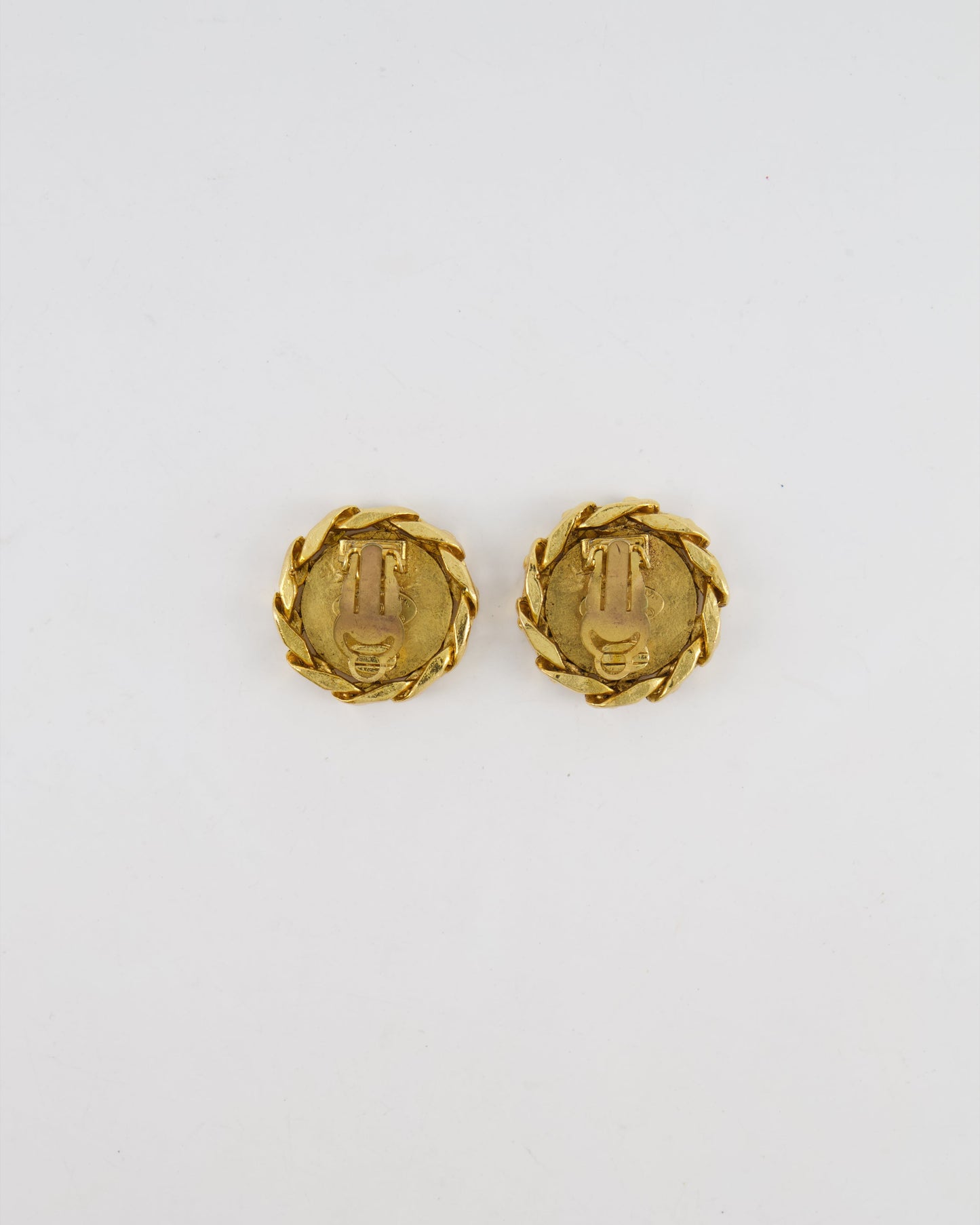 Chanel   Gold Round Chain Link Clip On Earrings with Crystal Embellished CC Logo