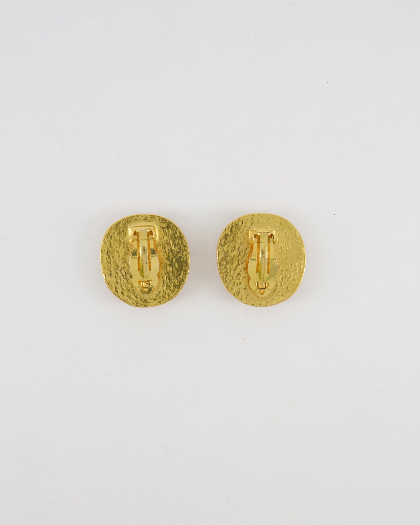 Chanel   98P Orange Rounded Clip On Earrings with Gold Rim and CC Logo Detail