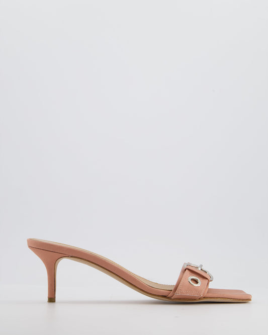 Aeyde Pink Satin Ilvy Eyelet Buckle Grosgrain Mules Size EU 40