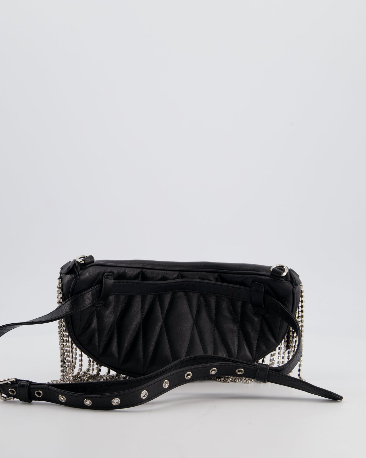 Miu Miu Black Leather Bum Bag with Crystal Tassels and Logo Details