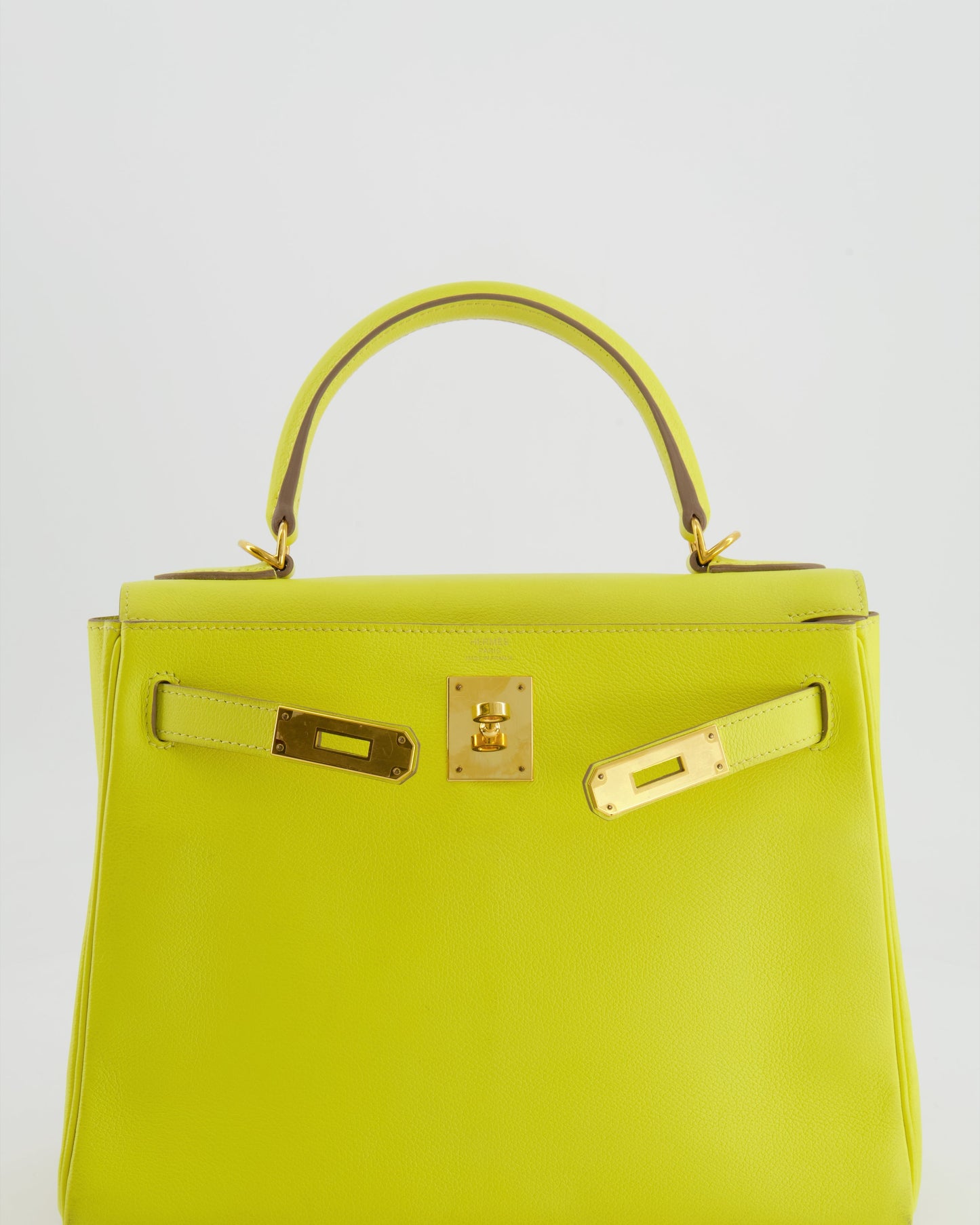 *FIRE PRICE* Herm�s Kelly 28 Retourne Bag in Lime Evercolor Leather with Gold Hardware