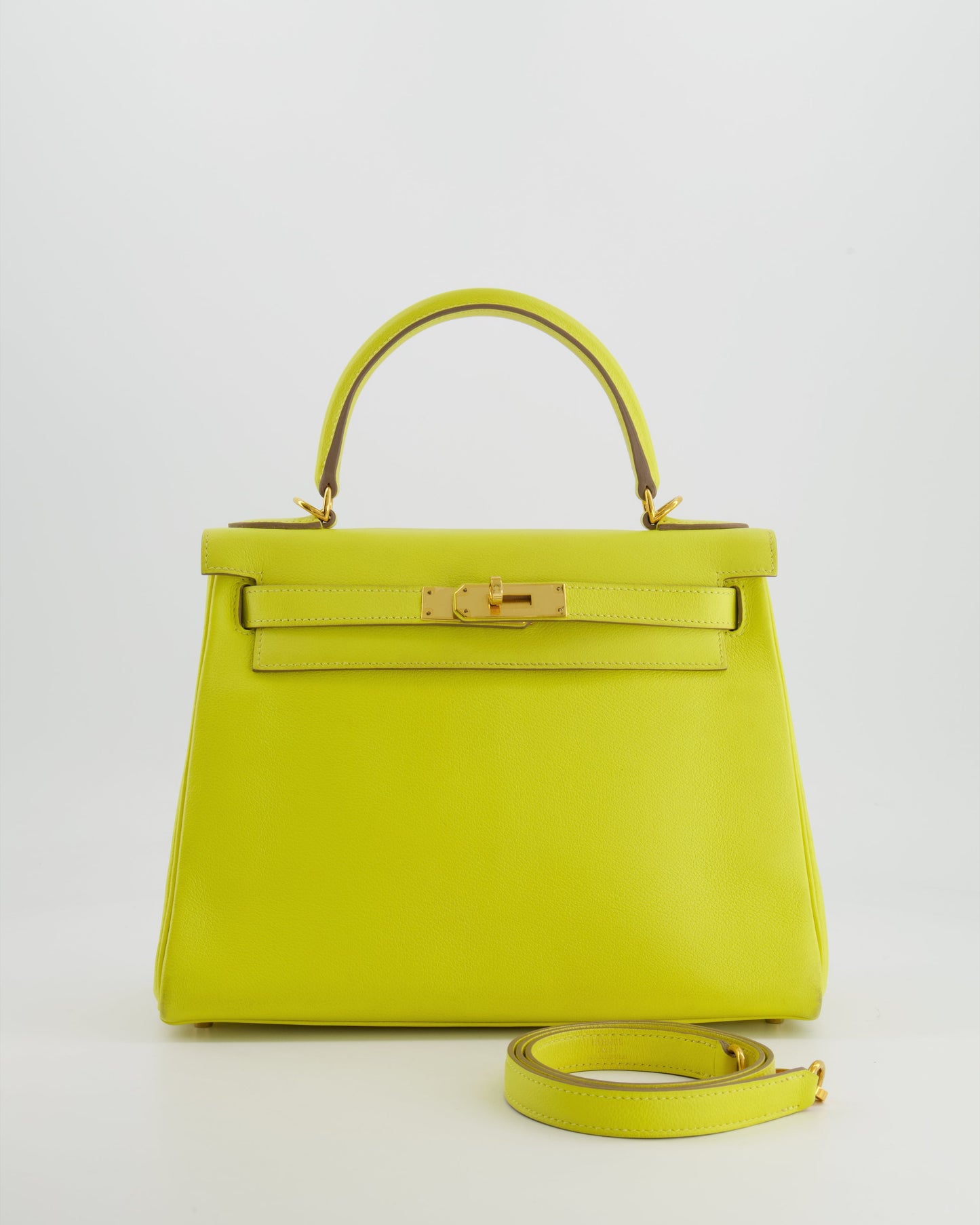 *FIRE PRICE* Herm�s Kelly 28 Retourne Bag in Lime Evercolor Leather with Gold Hardware