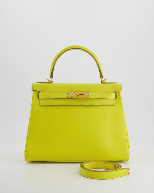 *FIRE PRICE* Herm�s Kelly 28 Retourne Bag in Lime Evercolor Leather with Gold Hardware