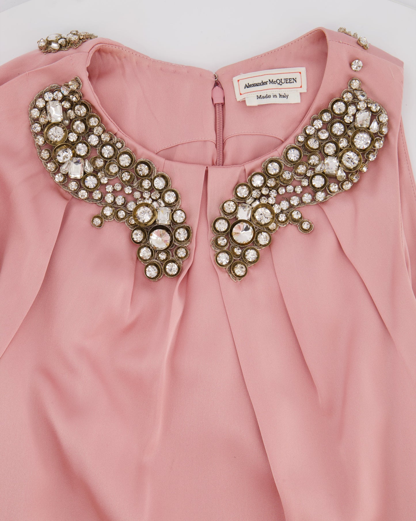 Alexander McQueen Pink Cape-Shoulder Satin Gown with Crystal Neckline & Belt Detail Size IT 42 (UK 10)