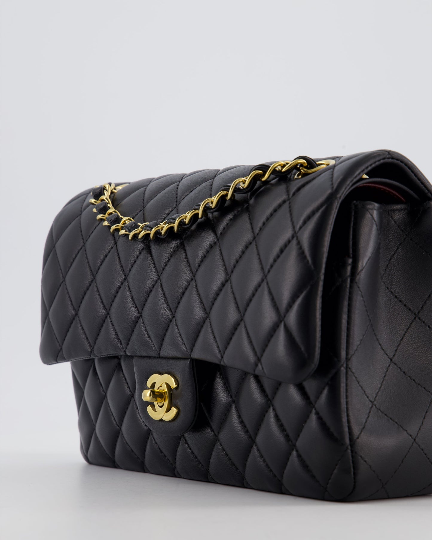 Chanel Black Medium Classic Double Flap Bag in Lambskin Leather with Gold Hardware