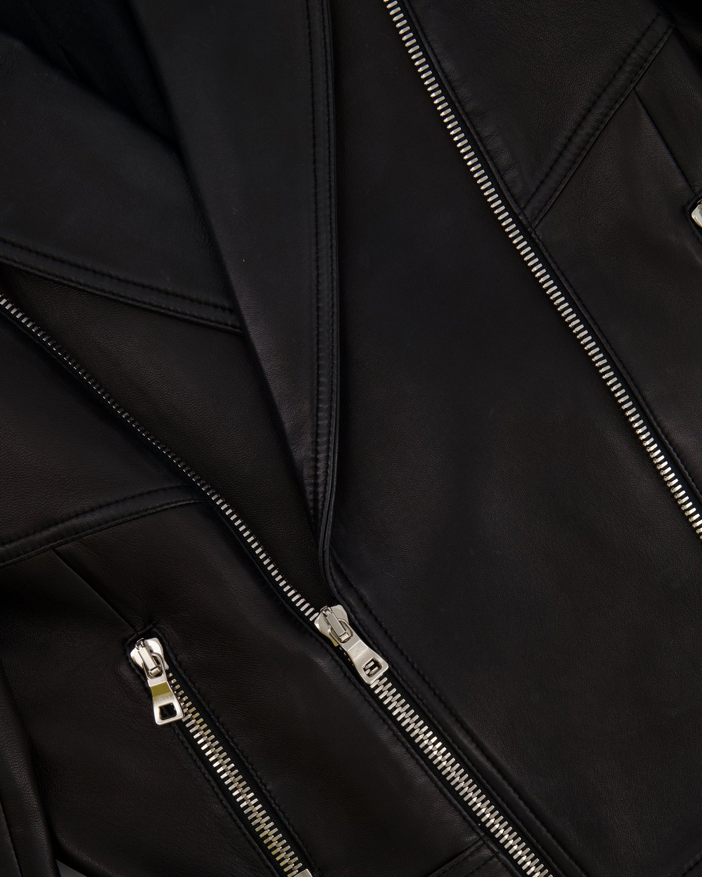 Balmain Black Leather Jacket with Silver Zippers Detail Size FR 40 (UK 12)