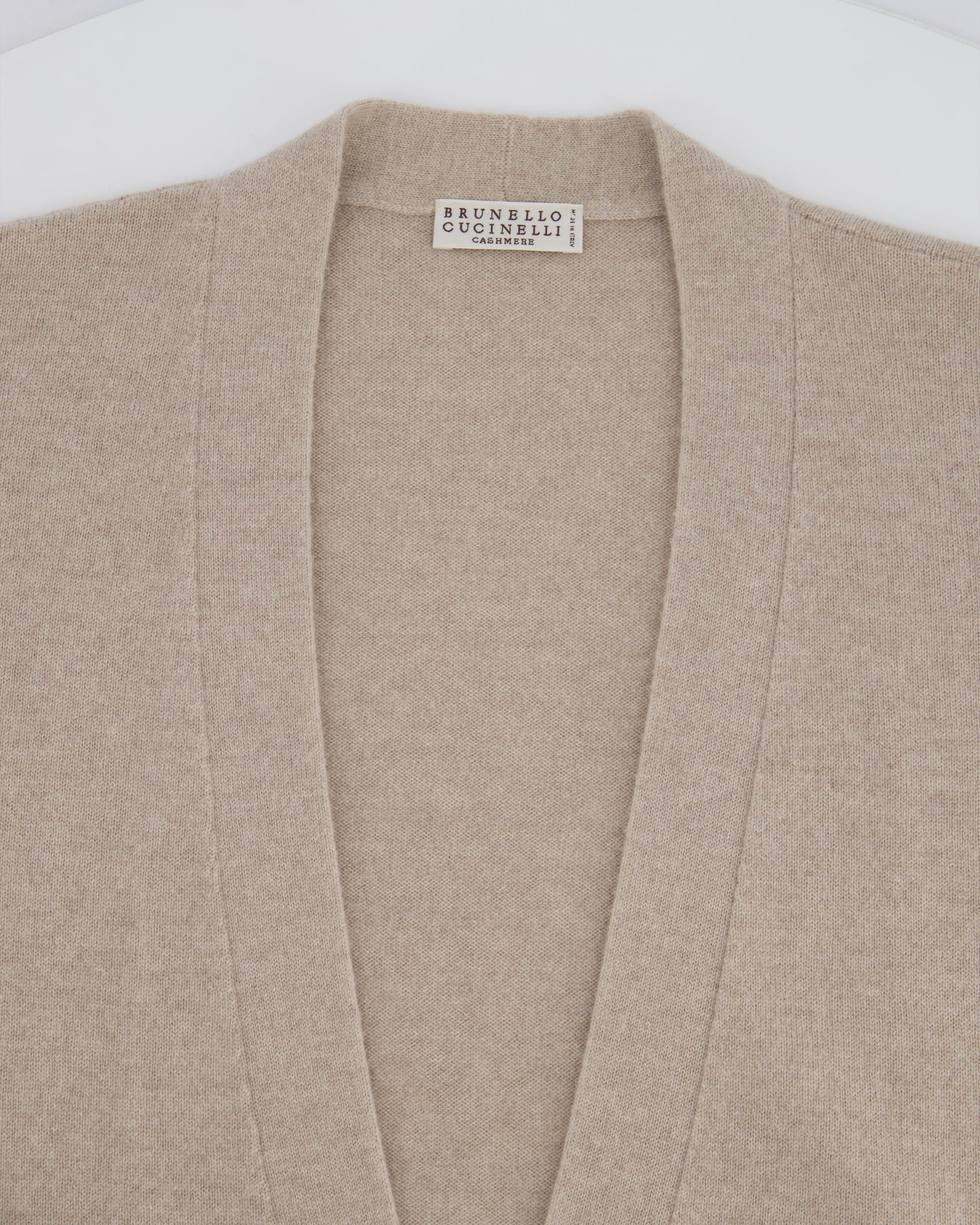 Brunello Cucinelli Taupe, White, and Grey Colour Block Cashmere Cardigan with Monili Trim Detail Size XL (UK 14)