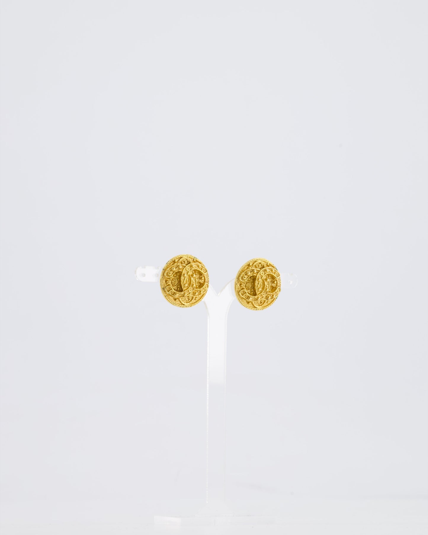 Chanel Coco Mark   CC Textured Clip-On Earrings