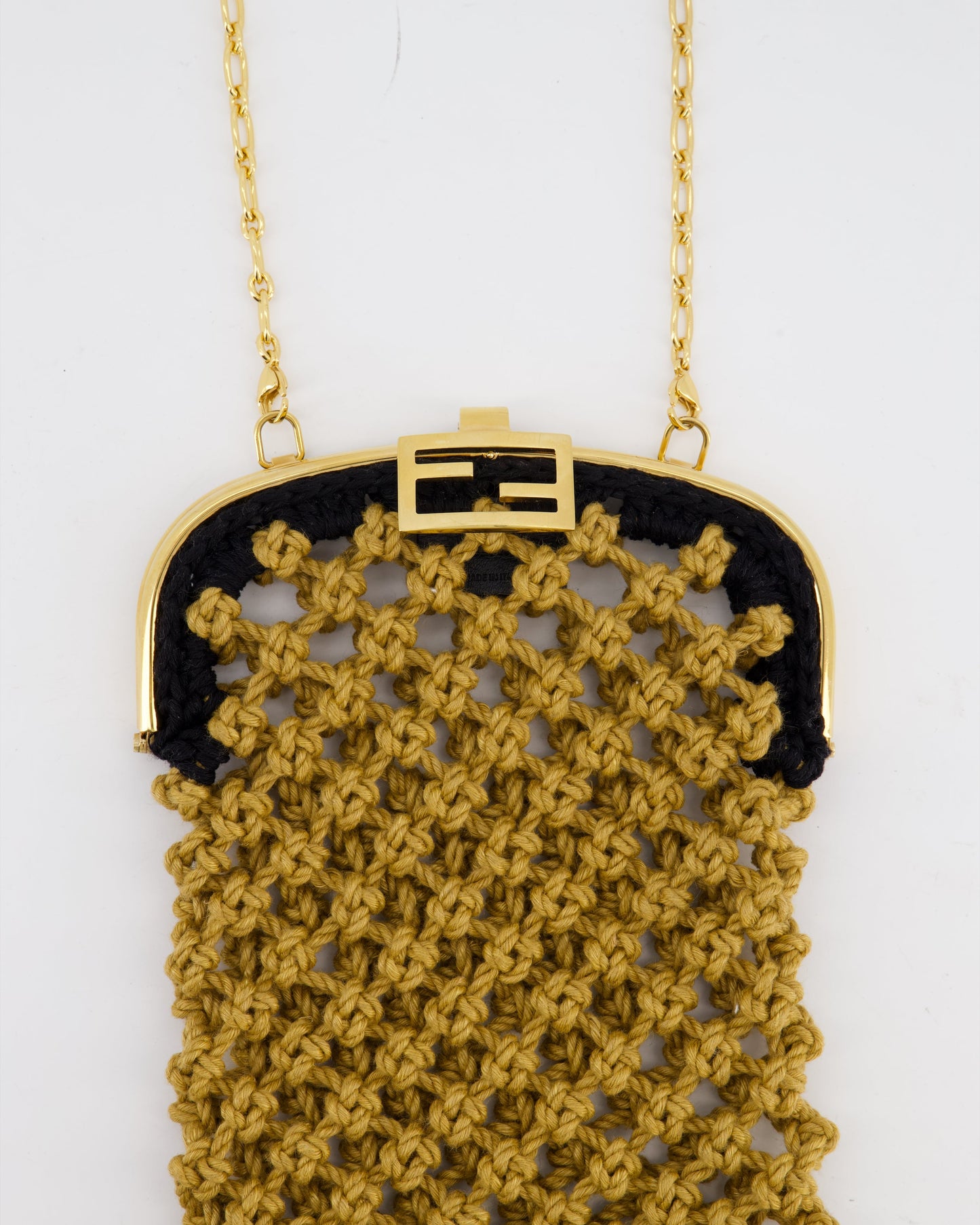 Fendi Baguette Phone Pouch in Natural Woven Raffia with a Chain