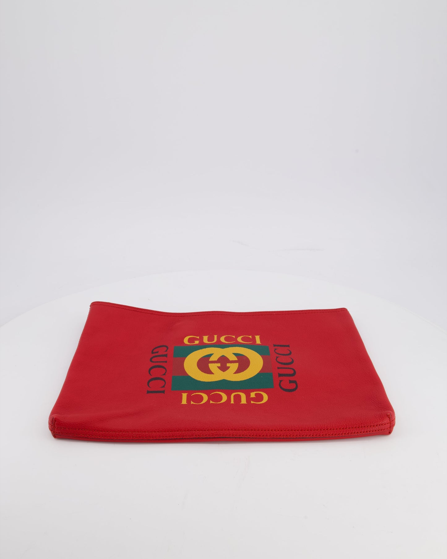 Gucci GG Logo Red Pebbled Leather Clutch Bag