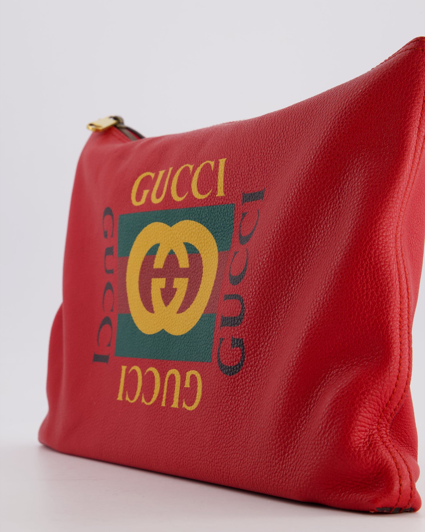 Gucci GG Logo Red Pebbled Leather Clutch Bag