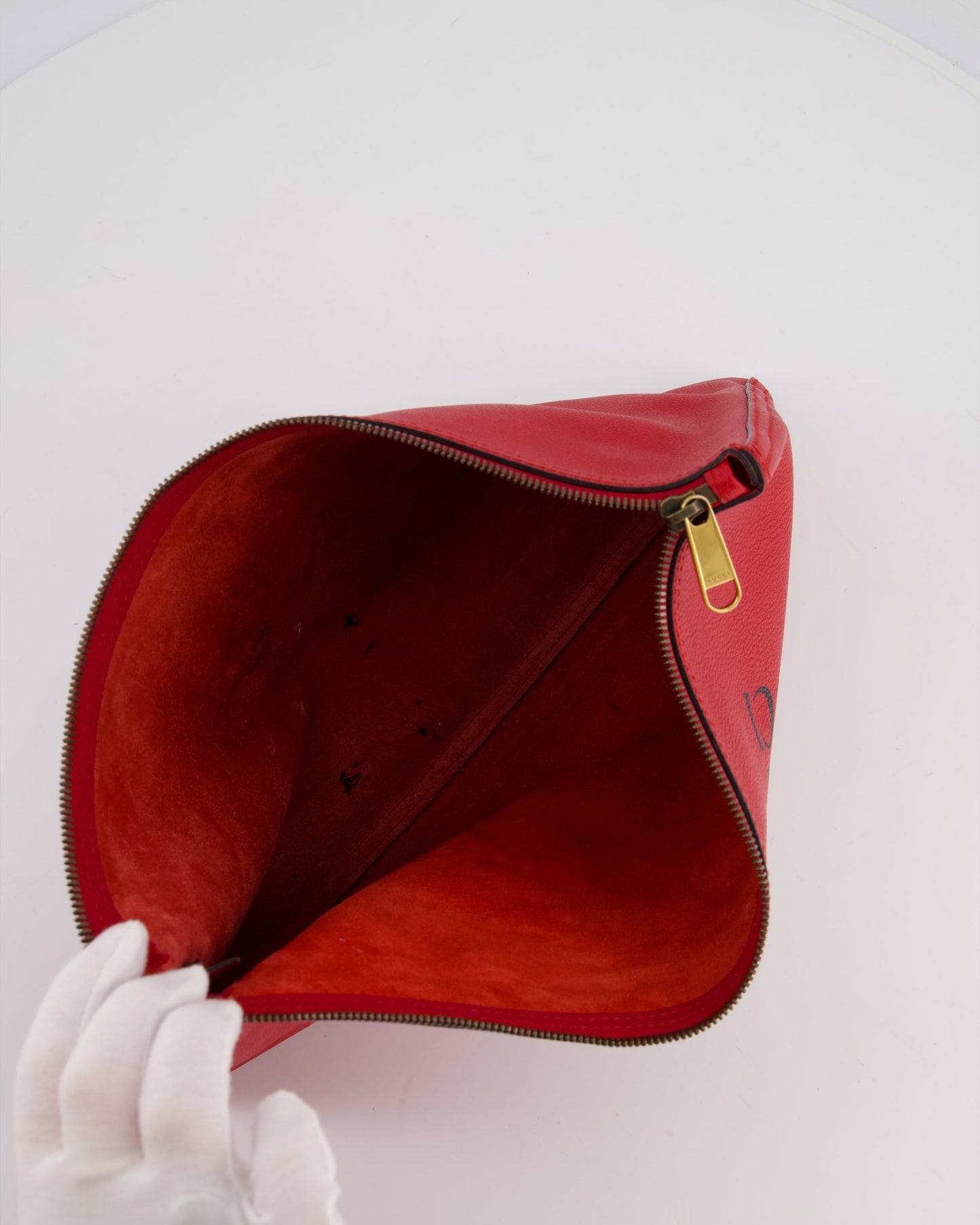 Gucci GG Logo Red Pebbled Leather Clutch Bag
