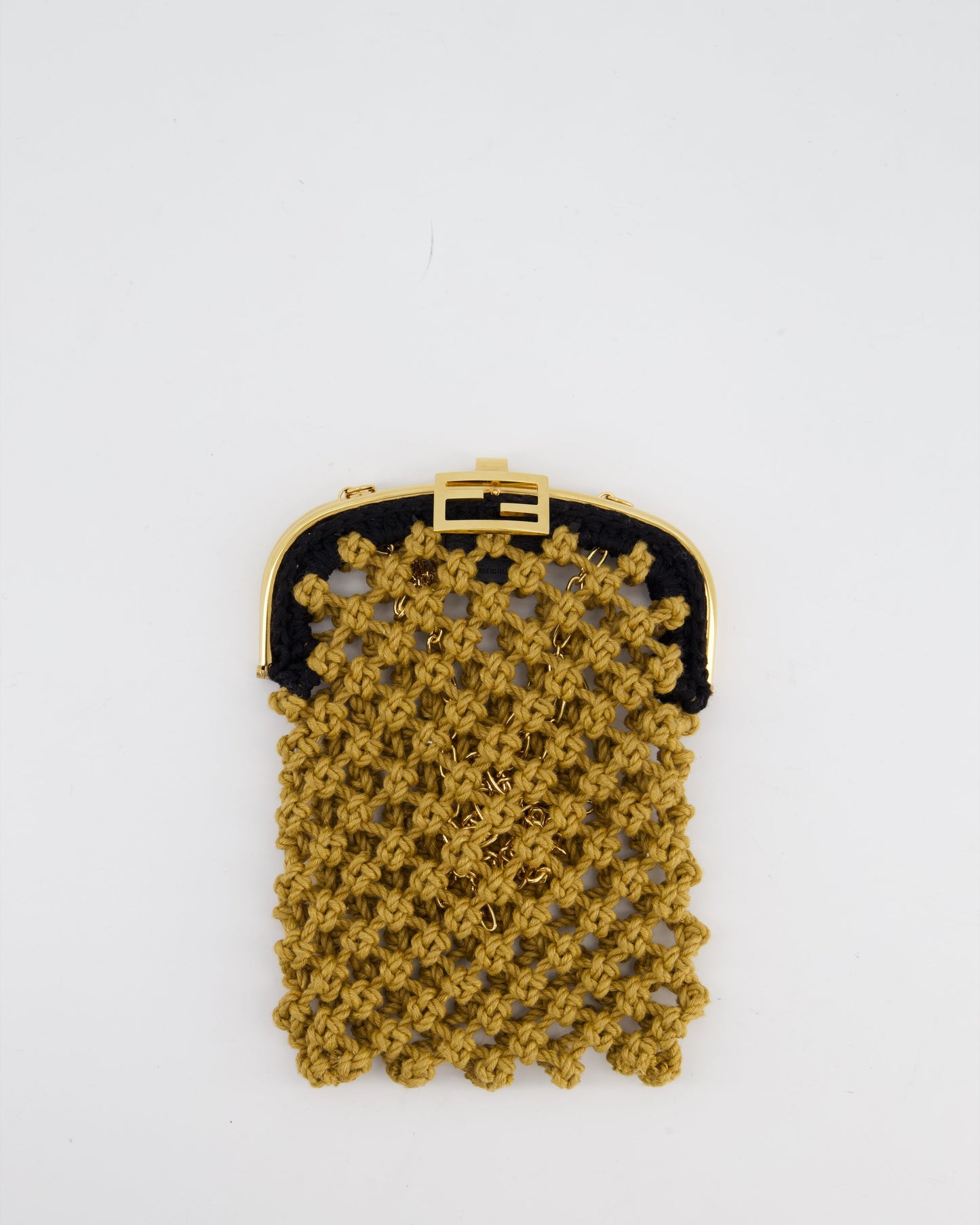 Fendi Baguette Phone Pouch in Natural Woven Raffia with a Chain