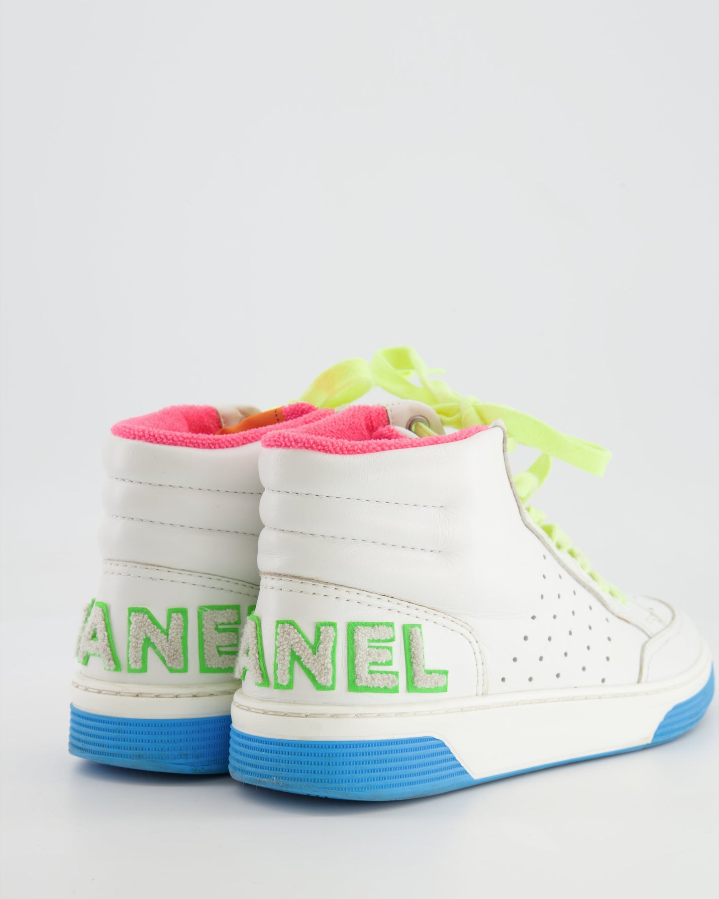 Chanel White and Multicolour Trainers with Green Logo Detail Size EU 38