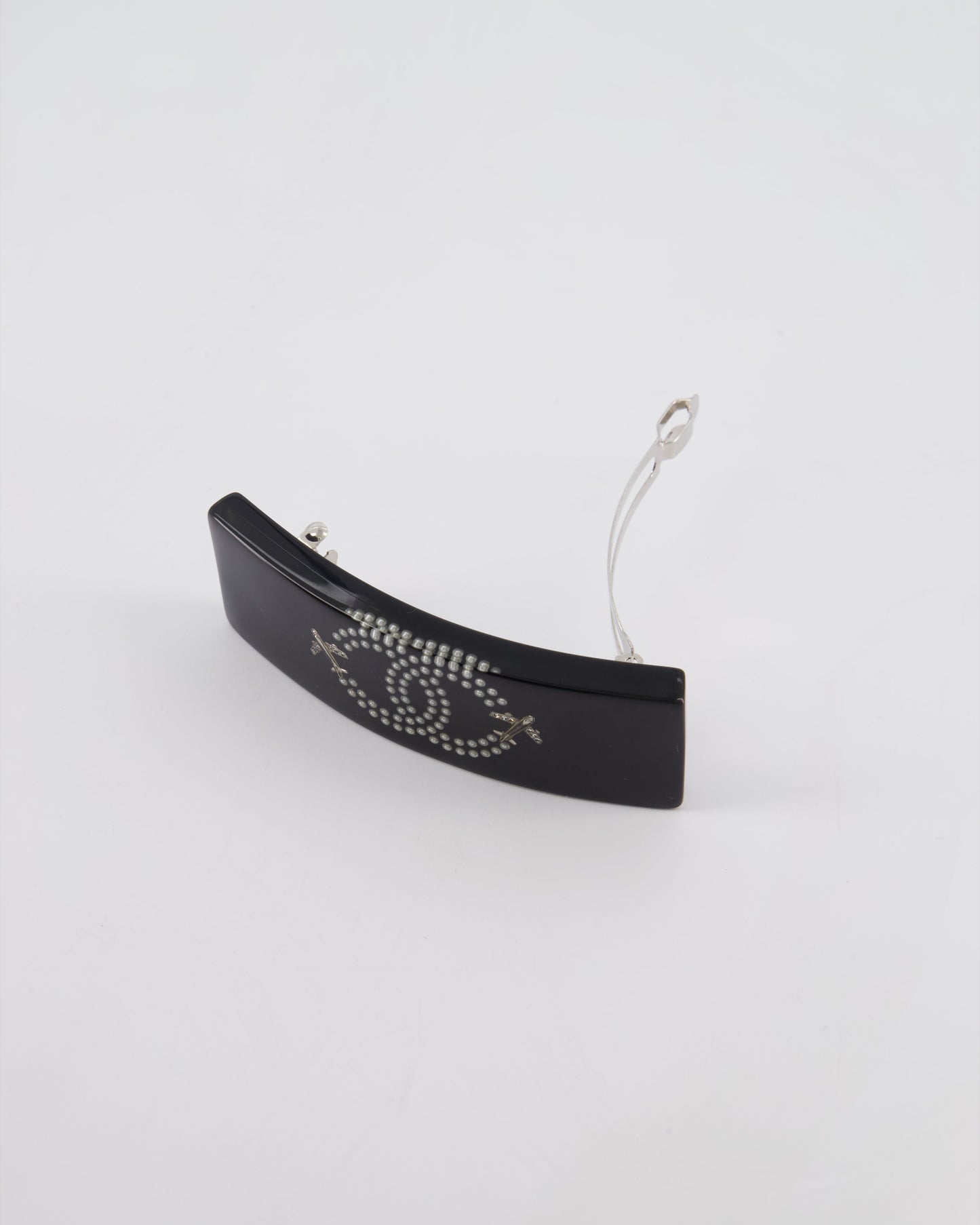 Chanel 16/S Black & White Hair Clip with Logo and Crystals