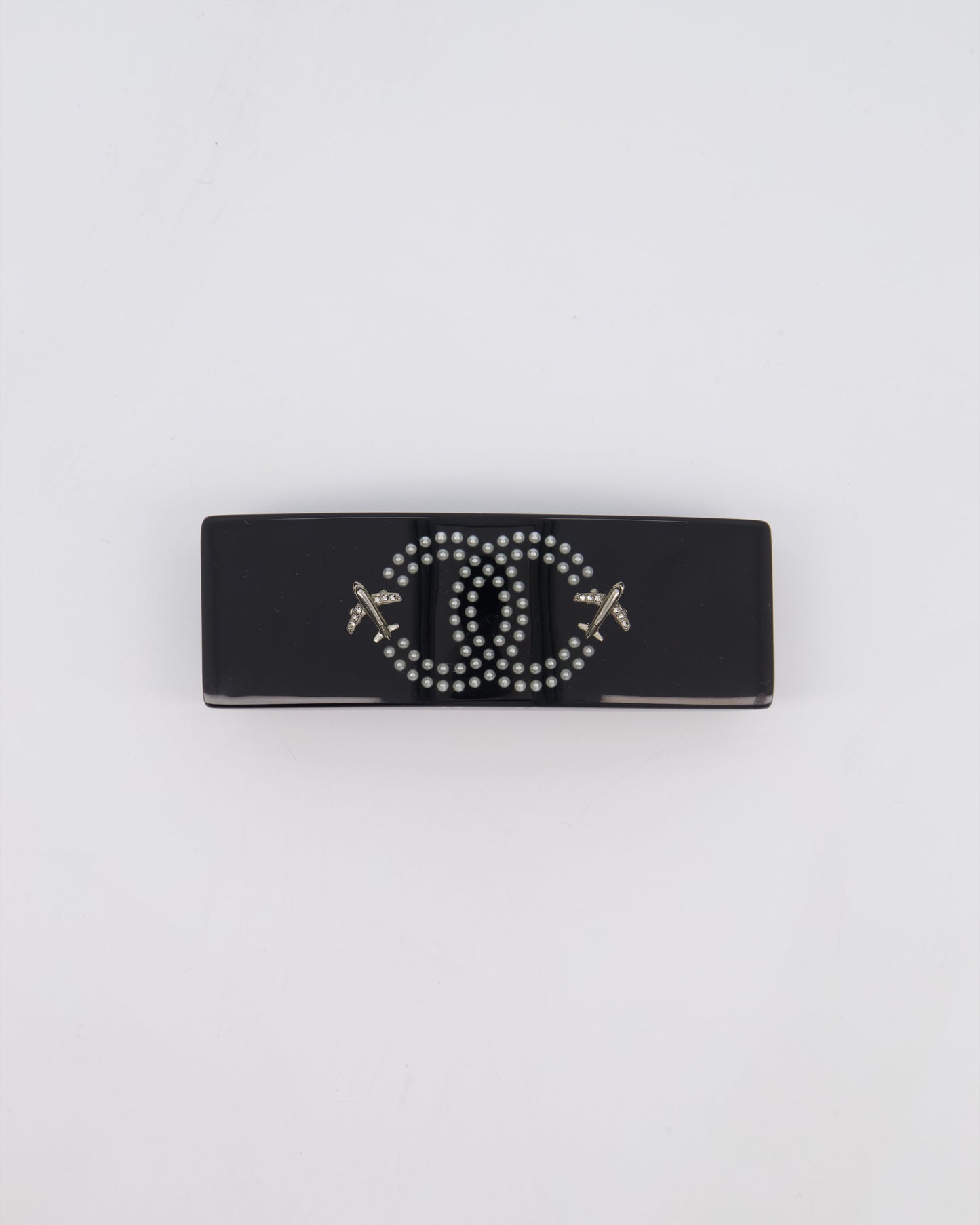 Chanel 16/S Black & White Hair Clip with Logo and Crystals