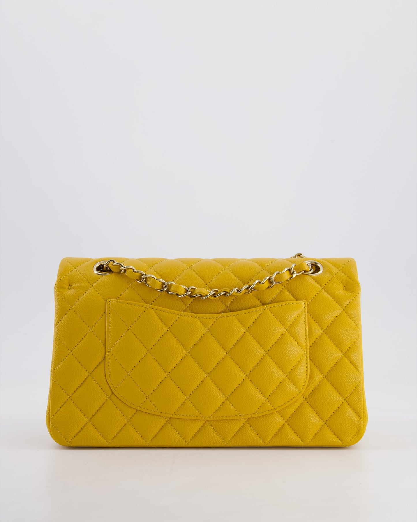 Chanel Medium Classic Double Flap Bag in Mustard Yellow Caviar Leather with Gold Hardware