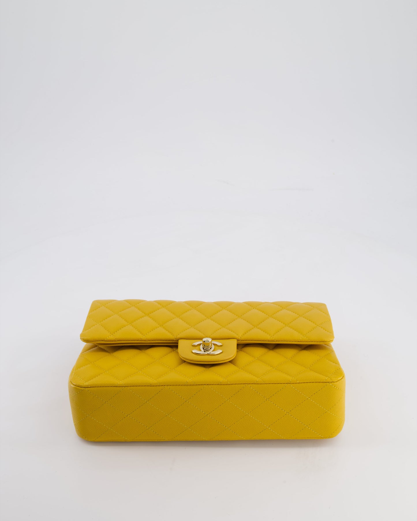 Chanel Medium Classic Double Flap Bag in Mustard Yellow Caviar Leather with Gold Hardware