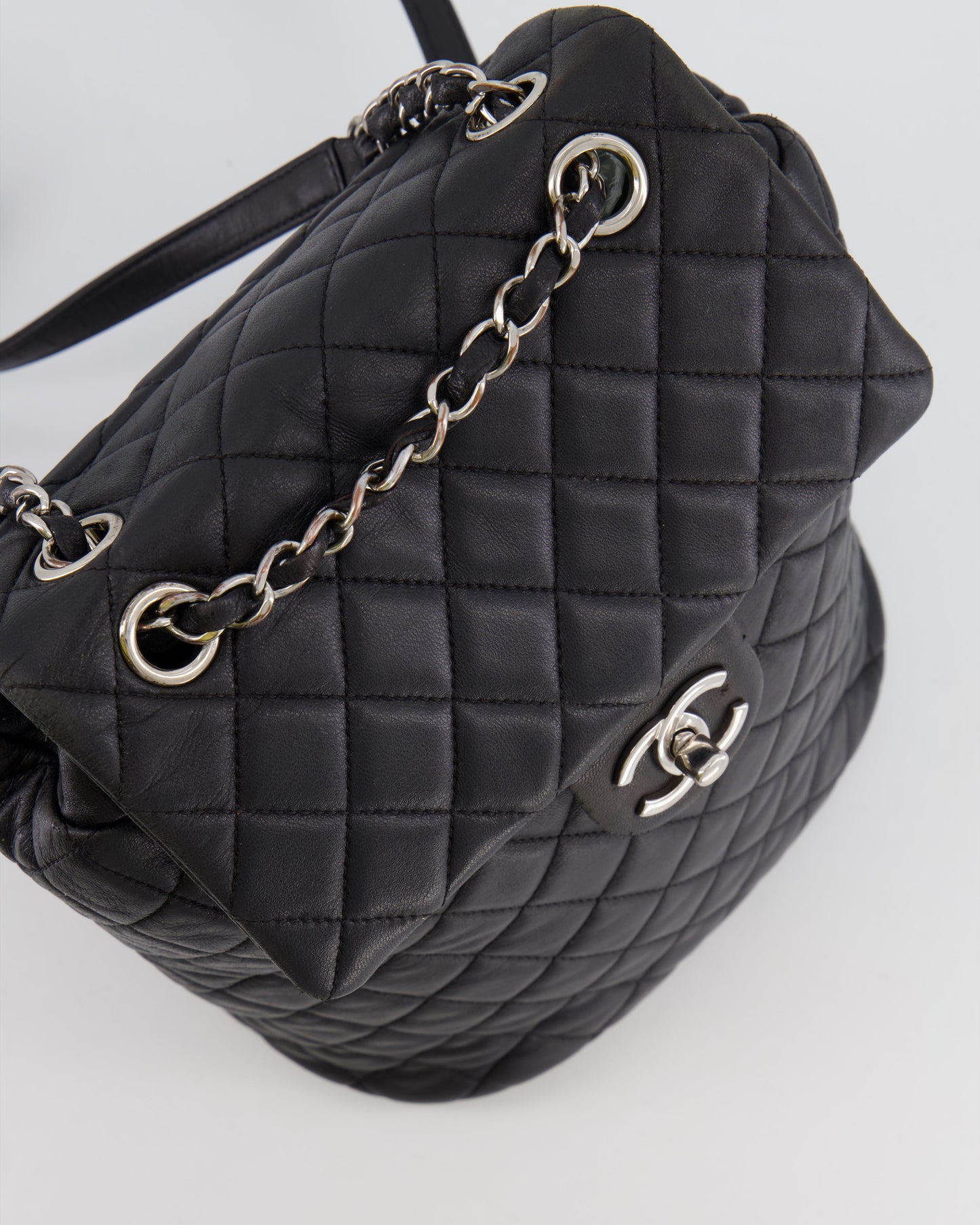 Chanel Black Quilted Lambskin Backpack with Silver Hardware