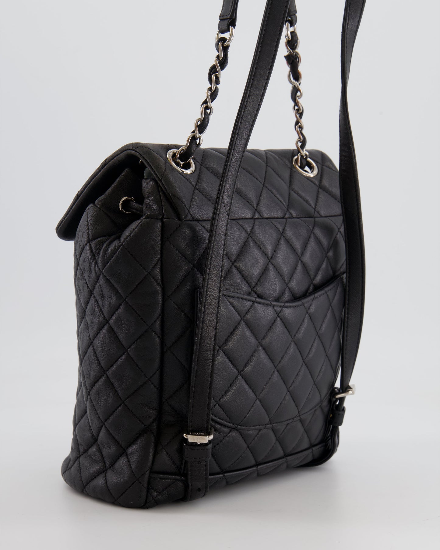 Chanel Black Quilted Lambskin Backpack with Silver Hardware