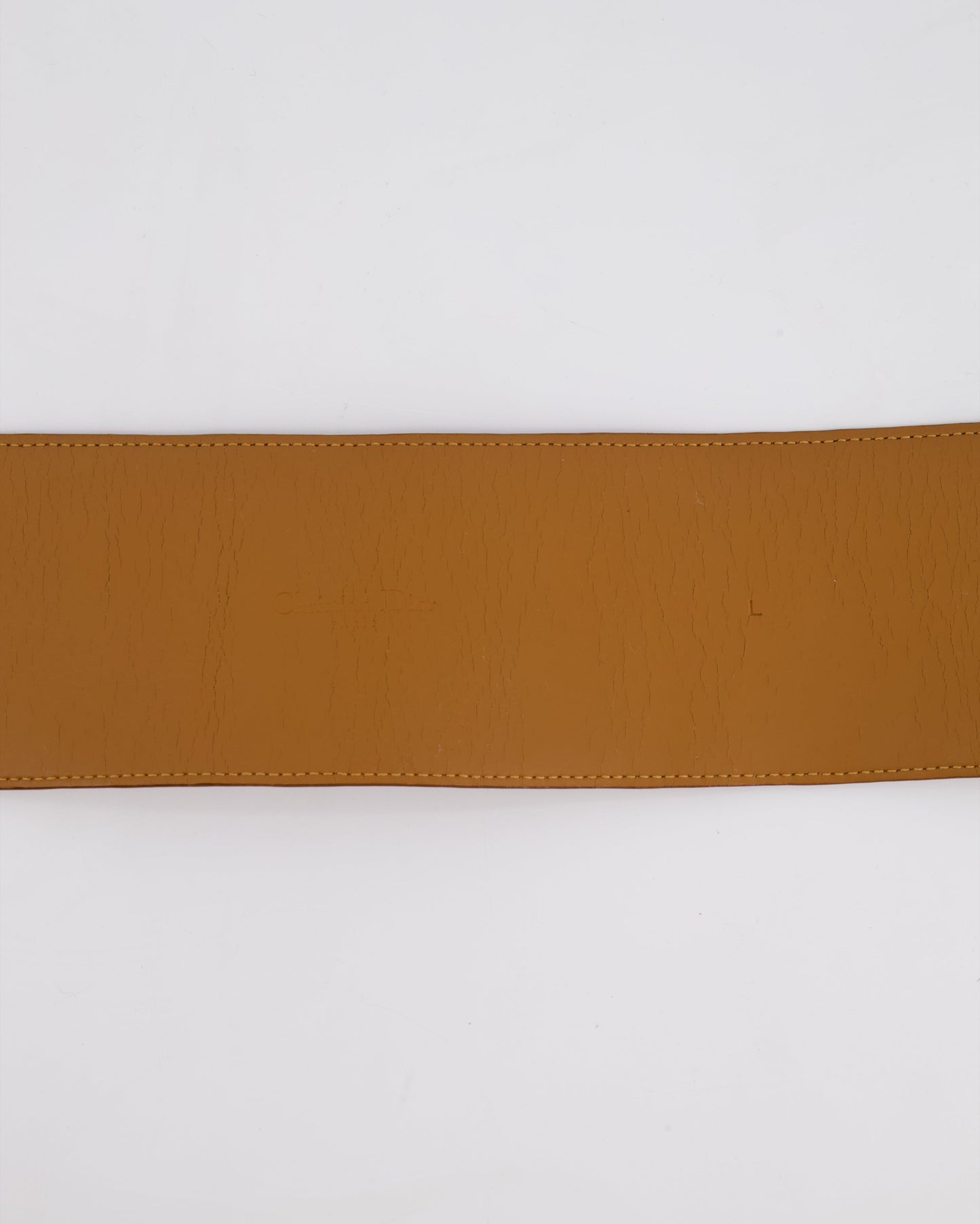 Christian Dior Wide Brown Leather Belt with Large Brass-Toned Buckle Size L