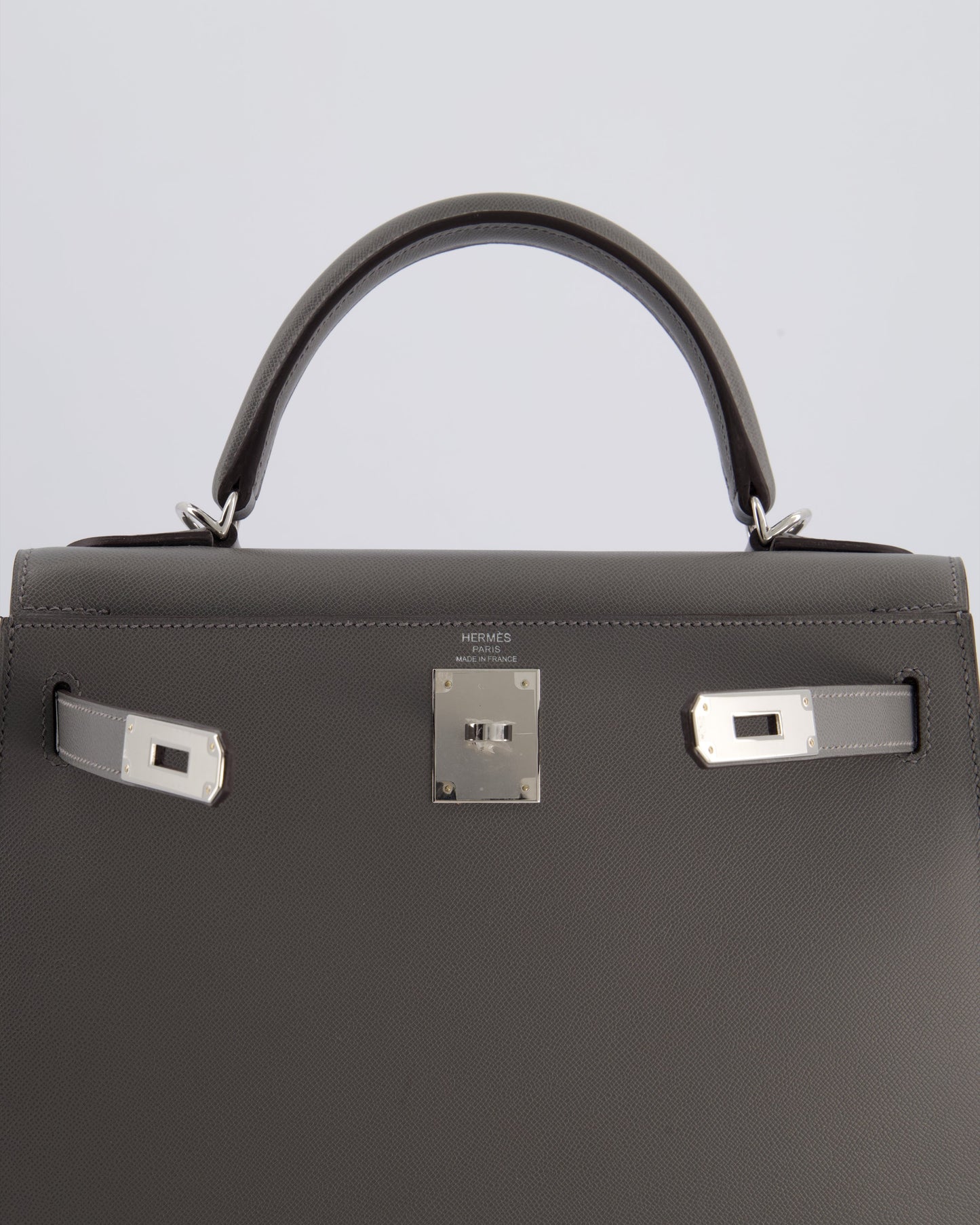 *RARE* Herm�s Kelly 28 Sellier Bag in Gris Meyer Madame Leather with Palladium Hardware