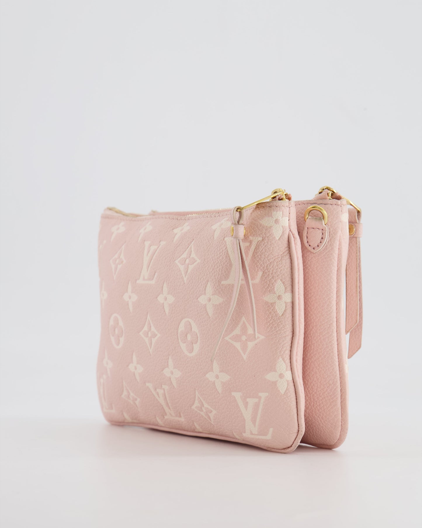 Louis Vuitton Pink and White Empreinte Monogram Double Zip Pochette Bag with Gold Hardware RRP £1,480
