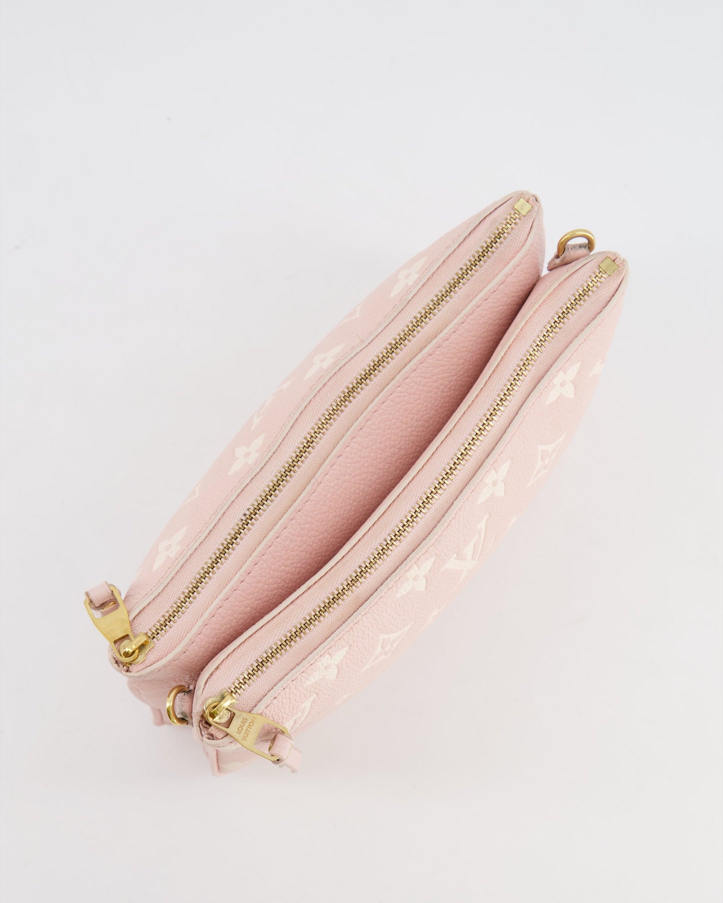 Louis Vuitton Pink and White Empreinte Monogram Double Zip Pochette Bag with Gold Hardware RRP £1,480