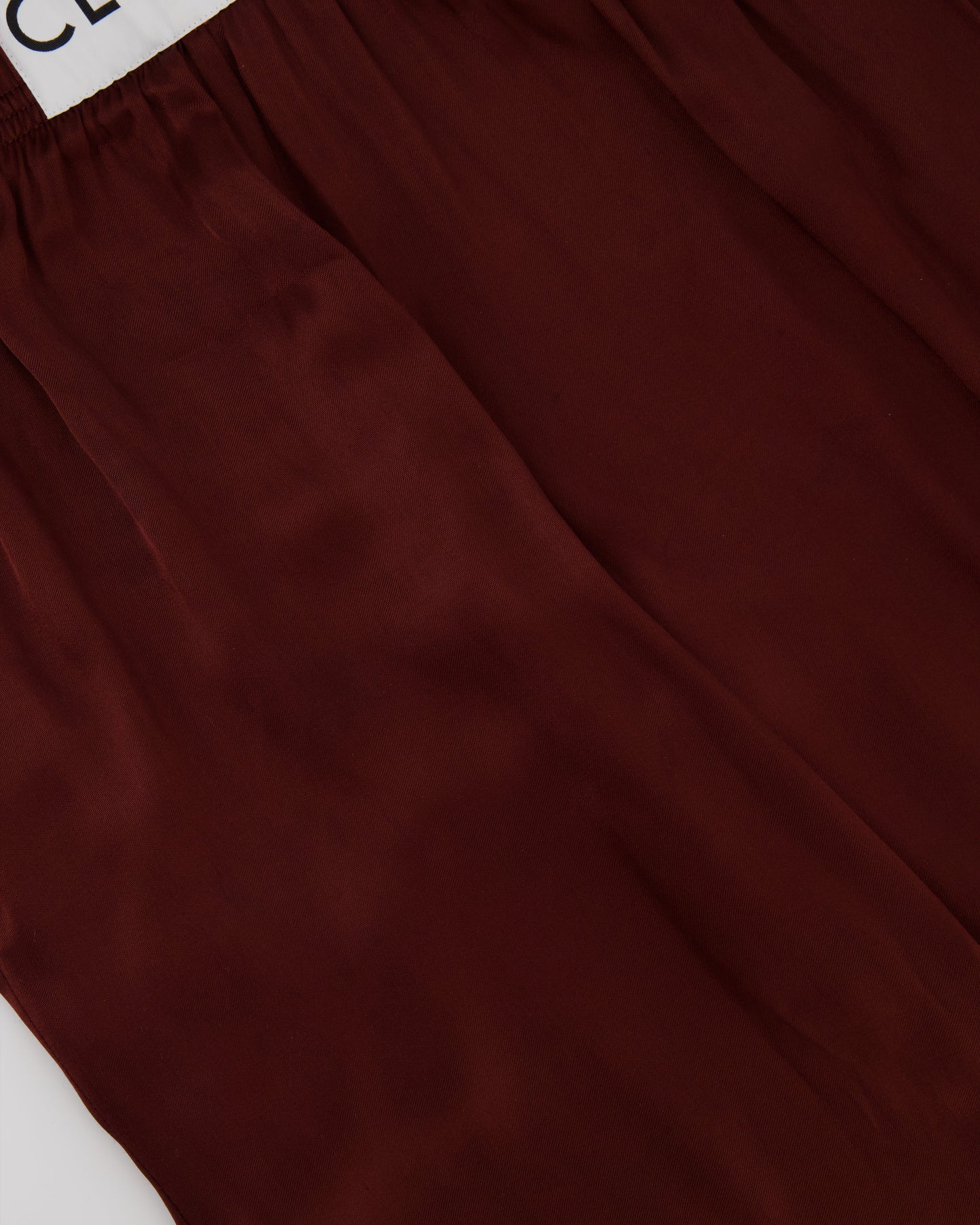 Celine Burgundy Satin Boxing Tro rs with Cuffed Hems and Waistband Logo Detail Size FR 34 (UK 6)