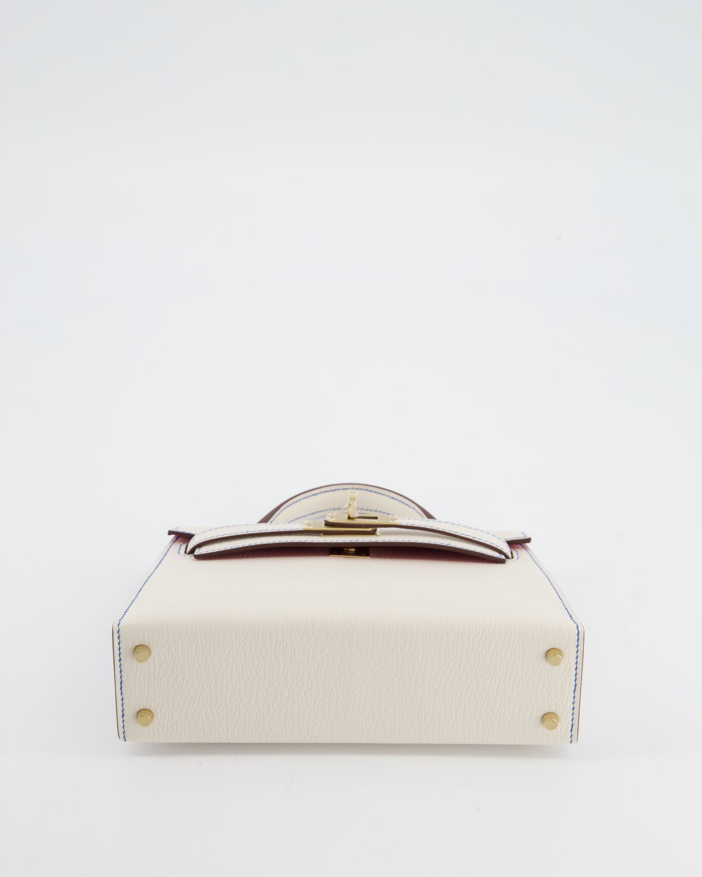 *SUPER RARE* Herm�s HSS Mini Kelly II 20 Bag in Nata Ch�vre Mysore Leather with Framboise Interior,  Blue France Contrast Stitching and Permabrass Hardware
