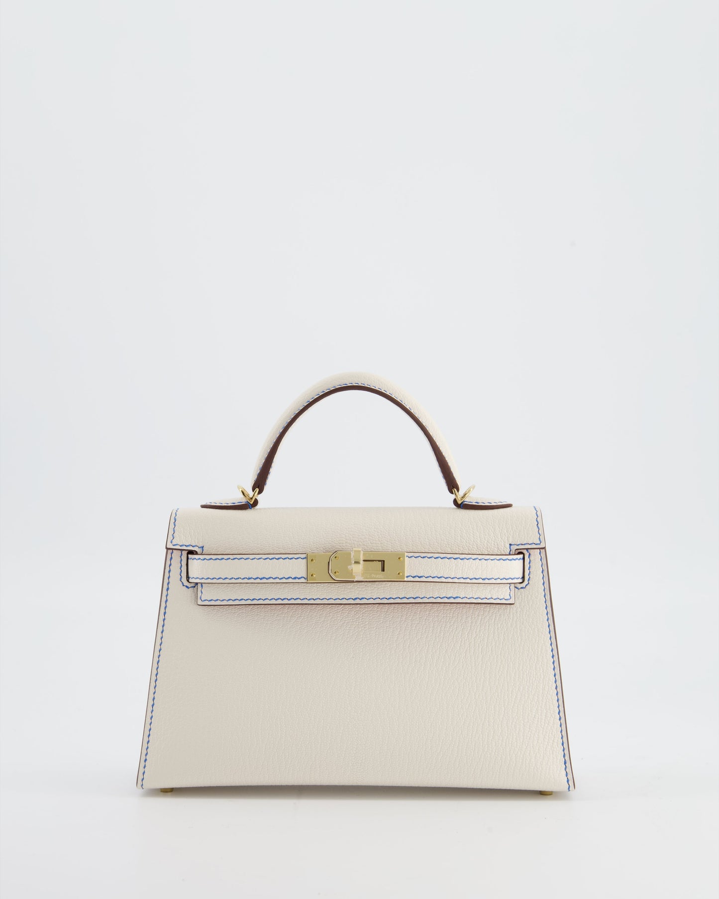 *SUPER RARE* Herm�s HSS Mini Kelly II 20 Bag in Nata Ch�vre Mysore Leather with Framboise Interior,  Blue France Contrast Stitching and Permabrass Hardware