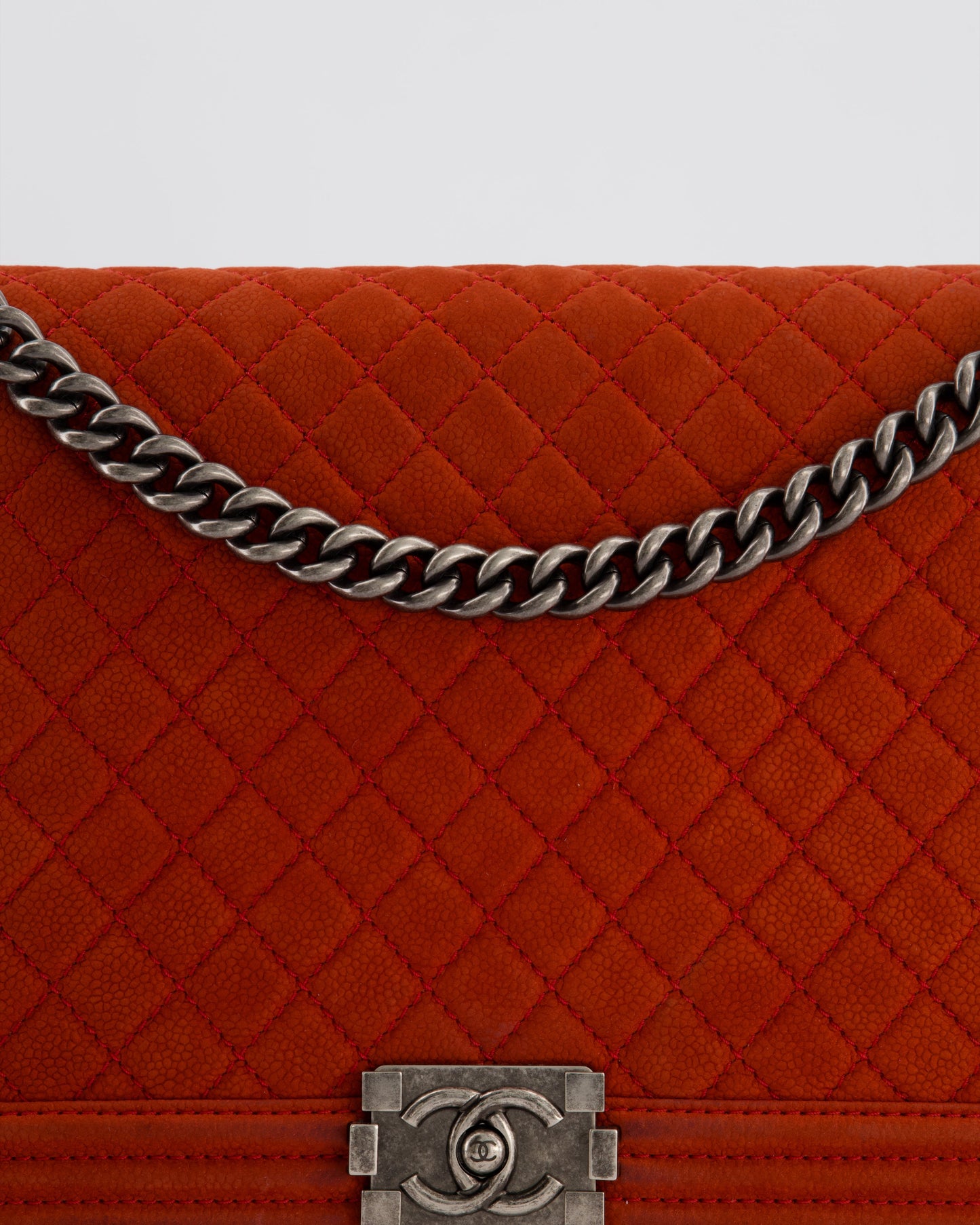 Chanel Large Red Boy Bag in Nubuck Leather with Ruthenium Hardware
