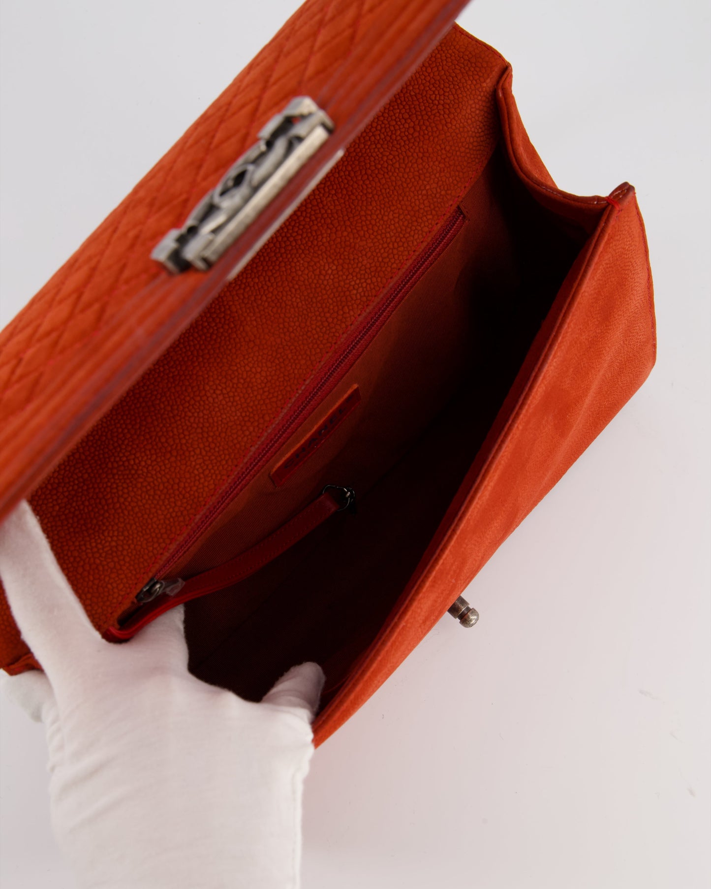 Chanel Large Red Boy Bag in Nubuck Leather with Ruthenium Hardware